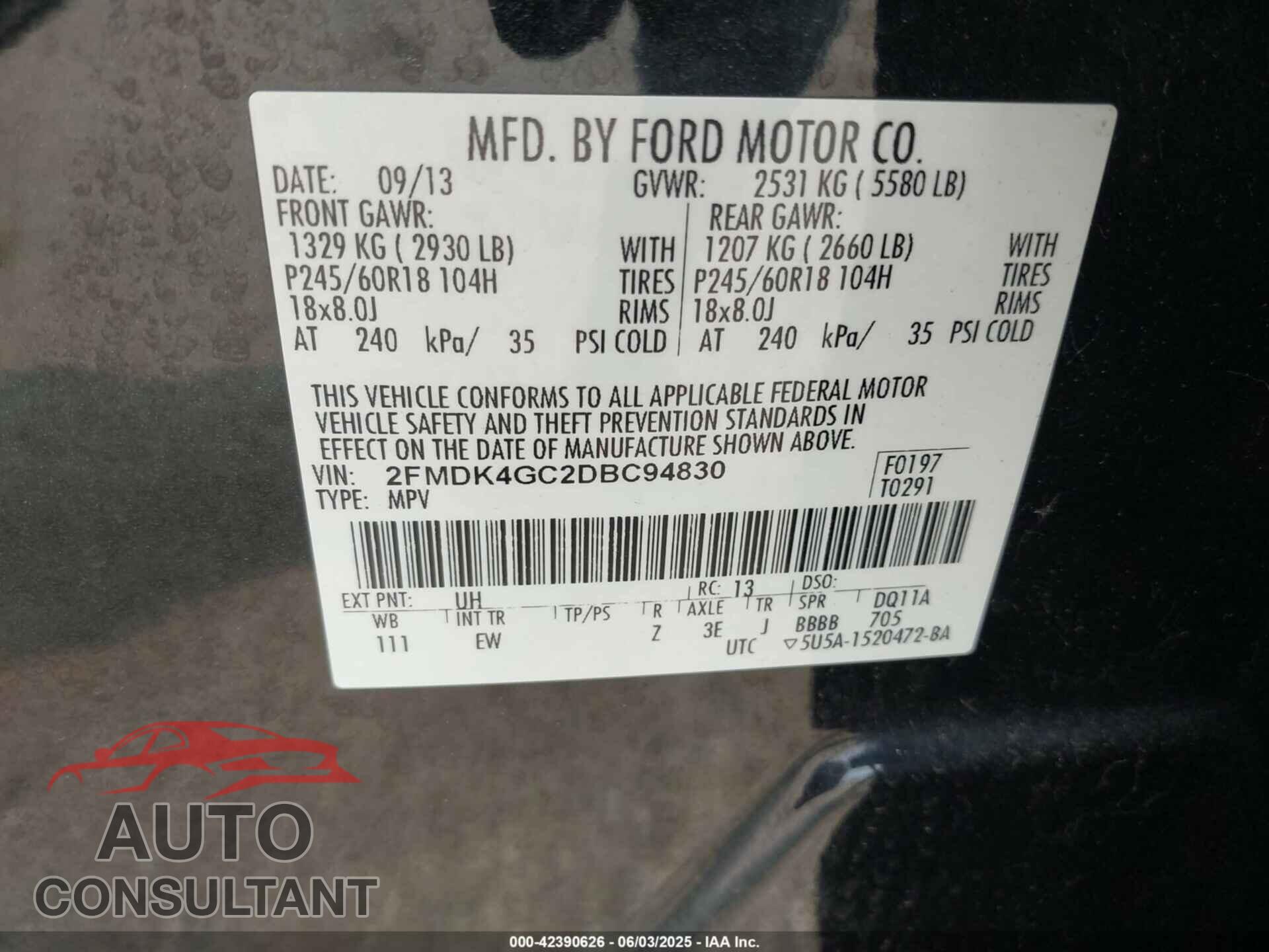 FORD EDGE 2013 - 2FMDK4GC2DBC94830