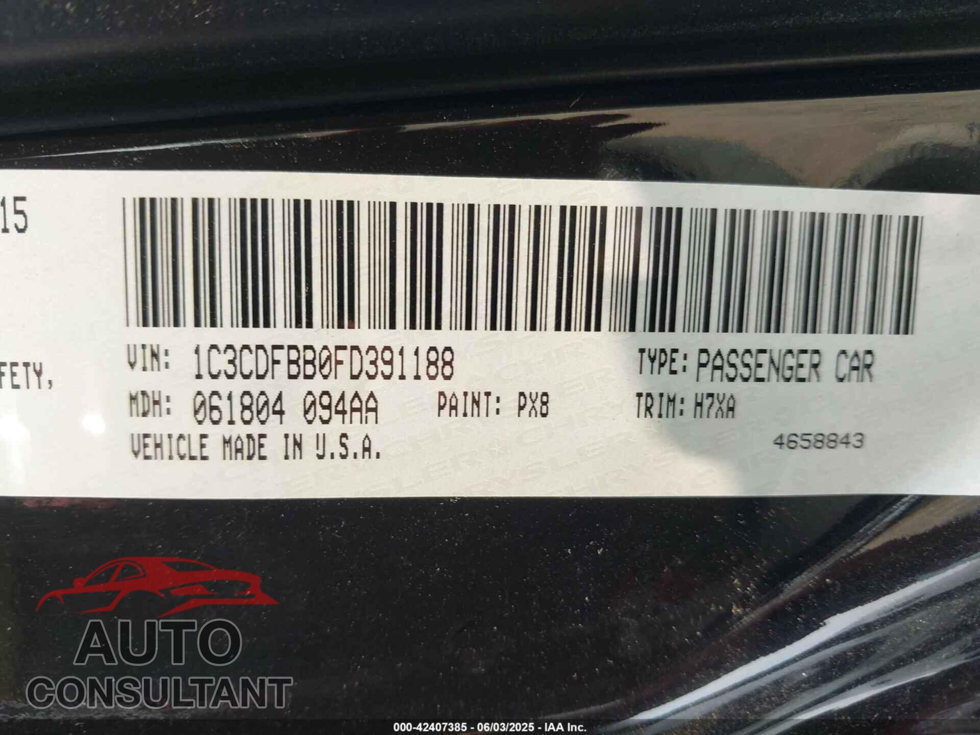 DODGE DART 2015 - 1C3CDFBB0FD391188