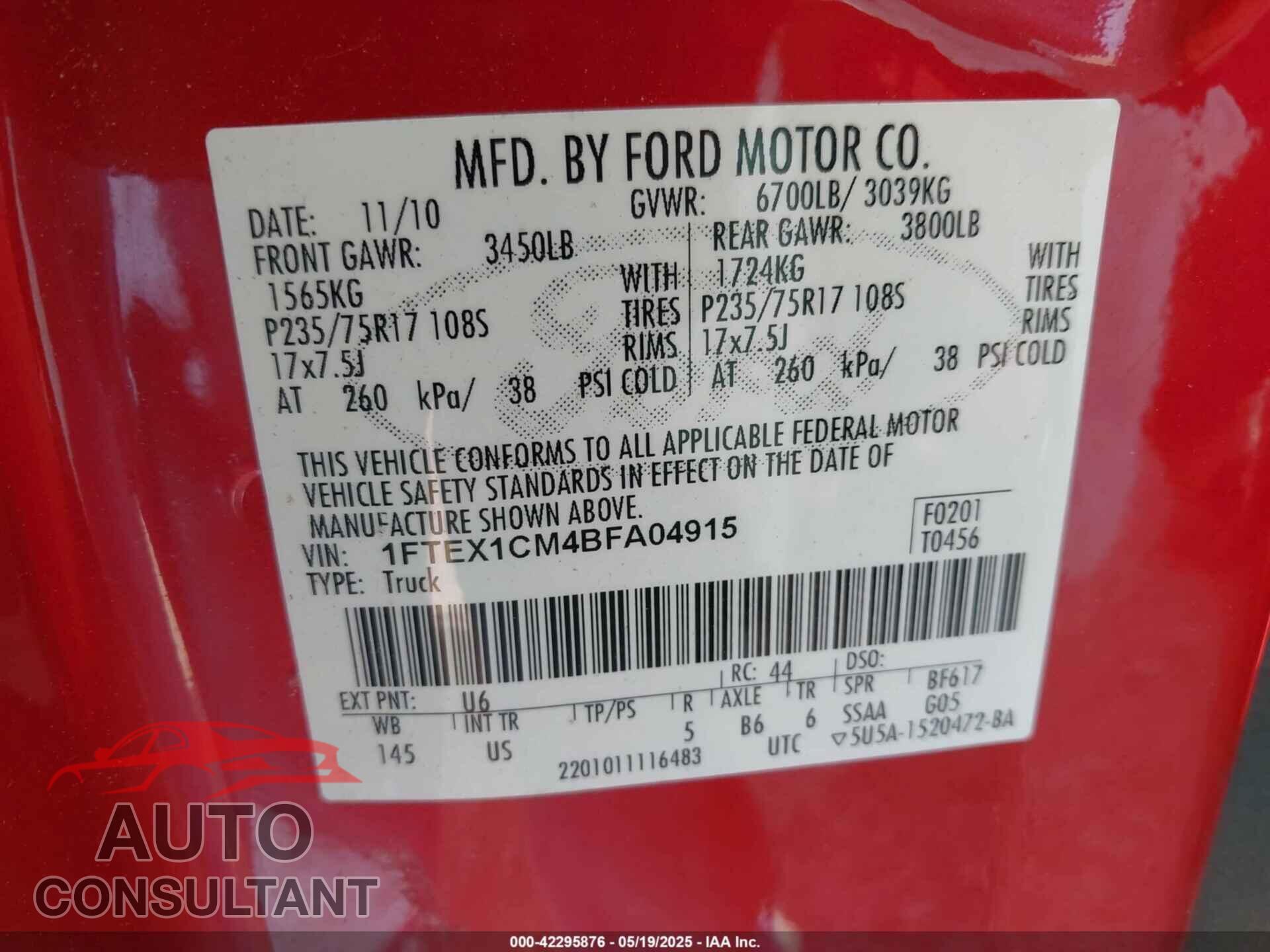 FORD F-150 2011 - 1FTEX1CM4BFA04915