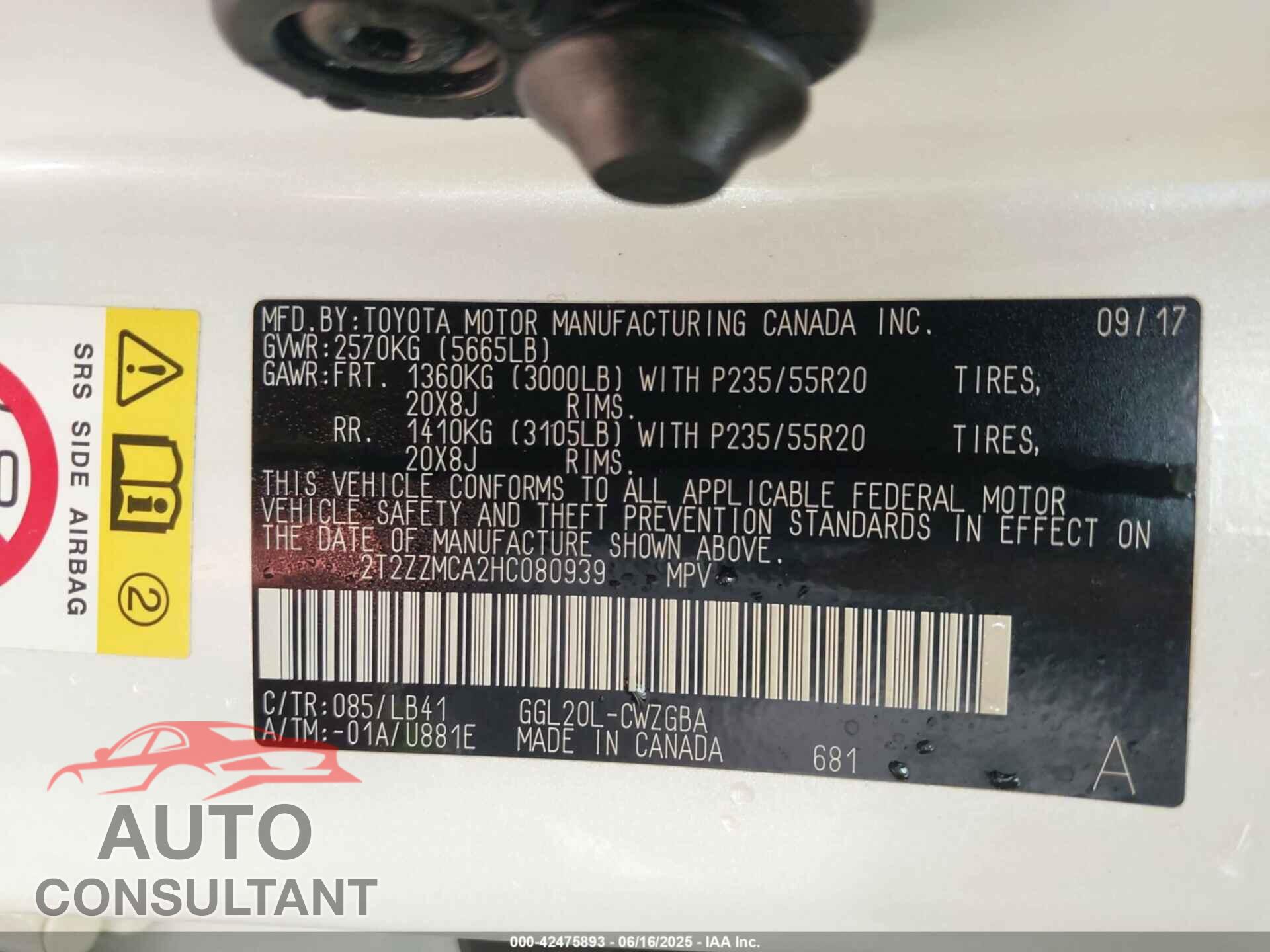 LEXUS RX 350 2017 - 2T2ZZMCA2HC080939