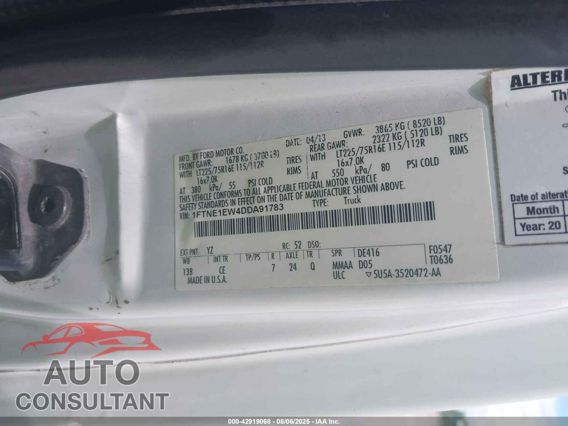FORD E-150 2013 - 1FTNE1EW4DDA91783