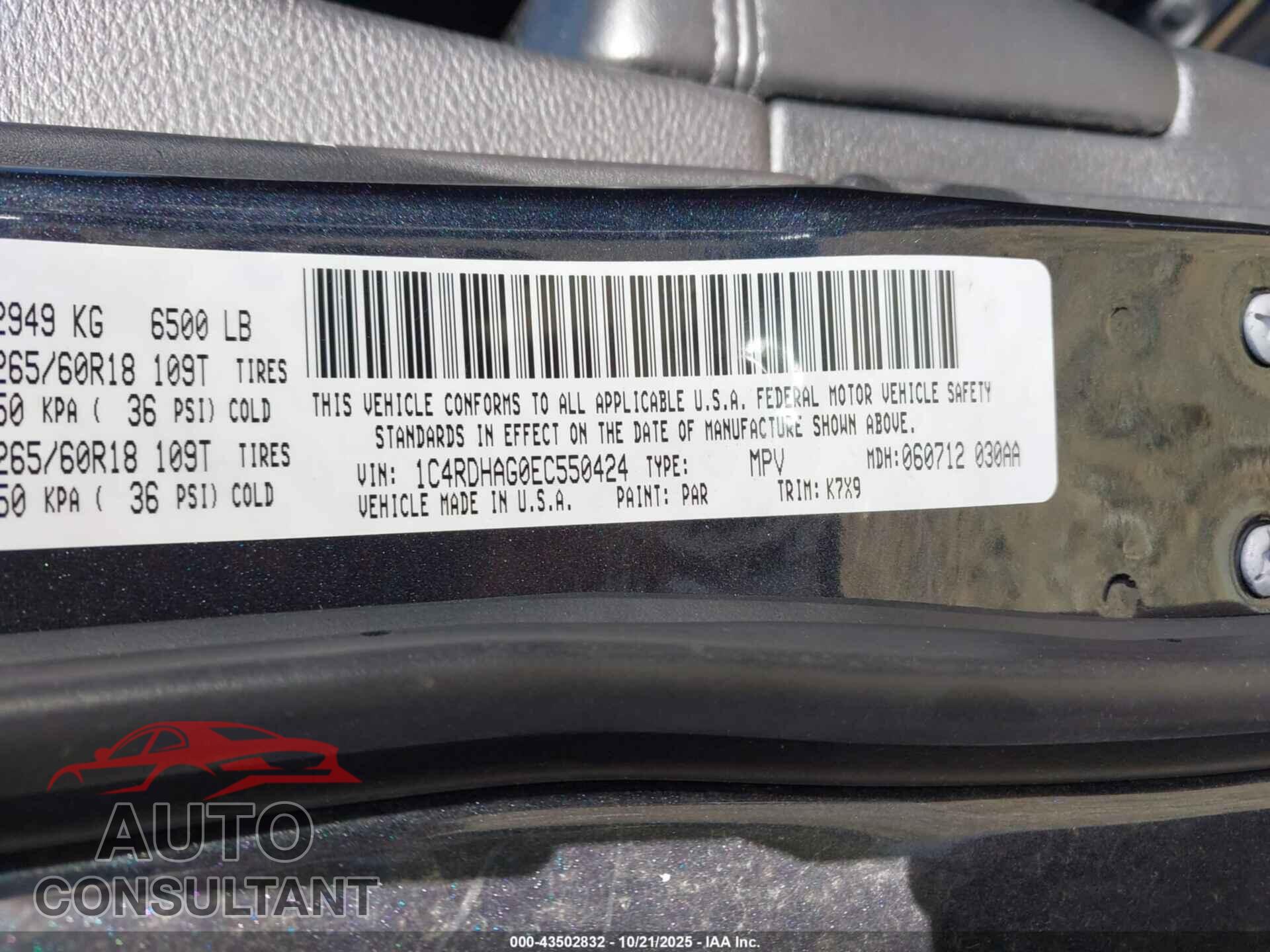 DODGE DURANGO 2014 - 1C4RDHAG0EC550424