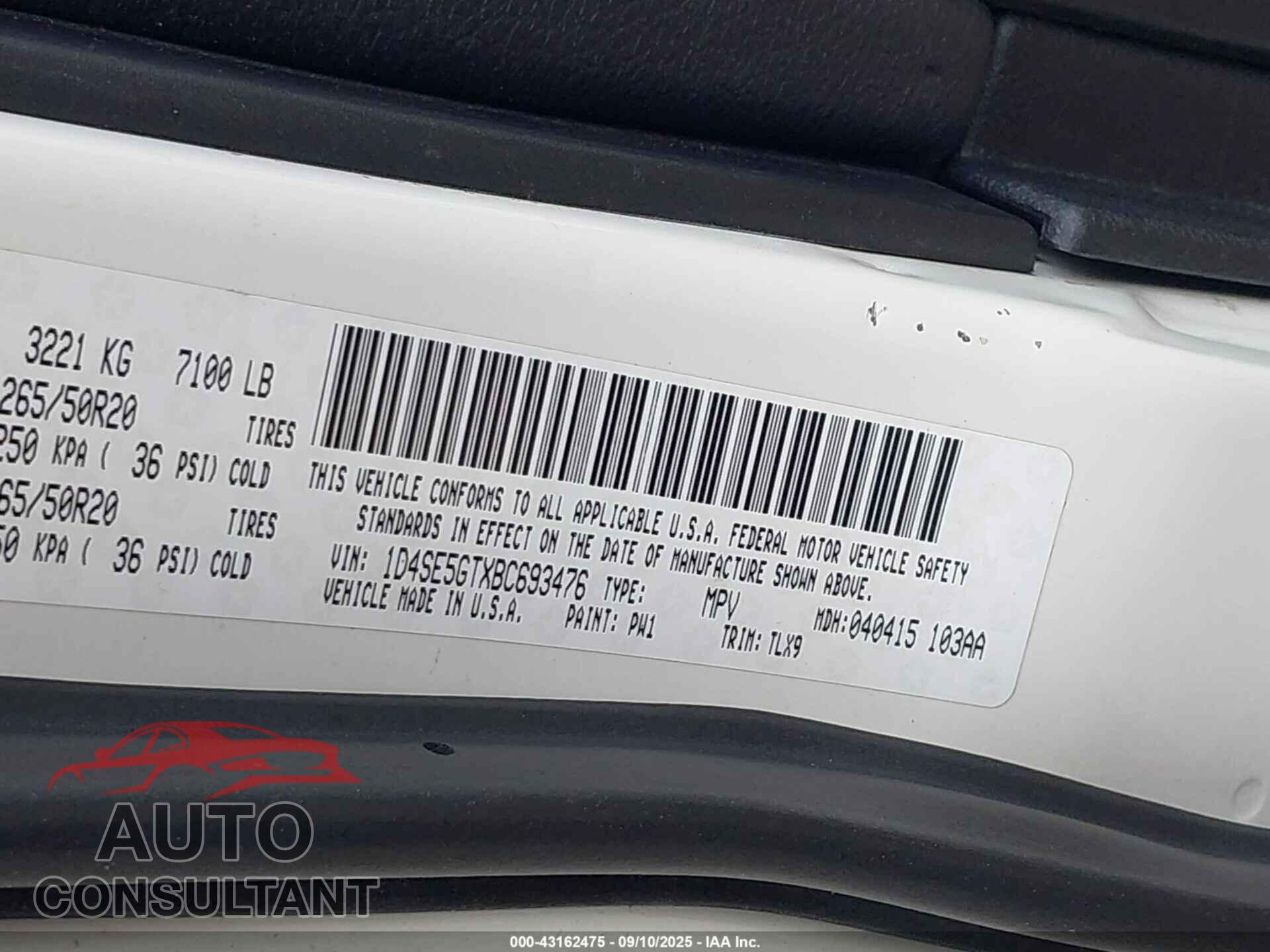 DODGE DURANGO 2011 - 1D4SE5GTXBC693476