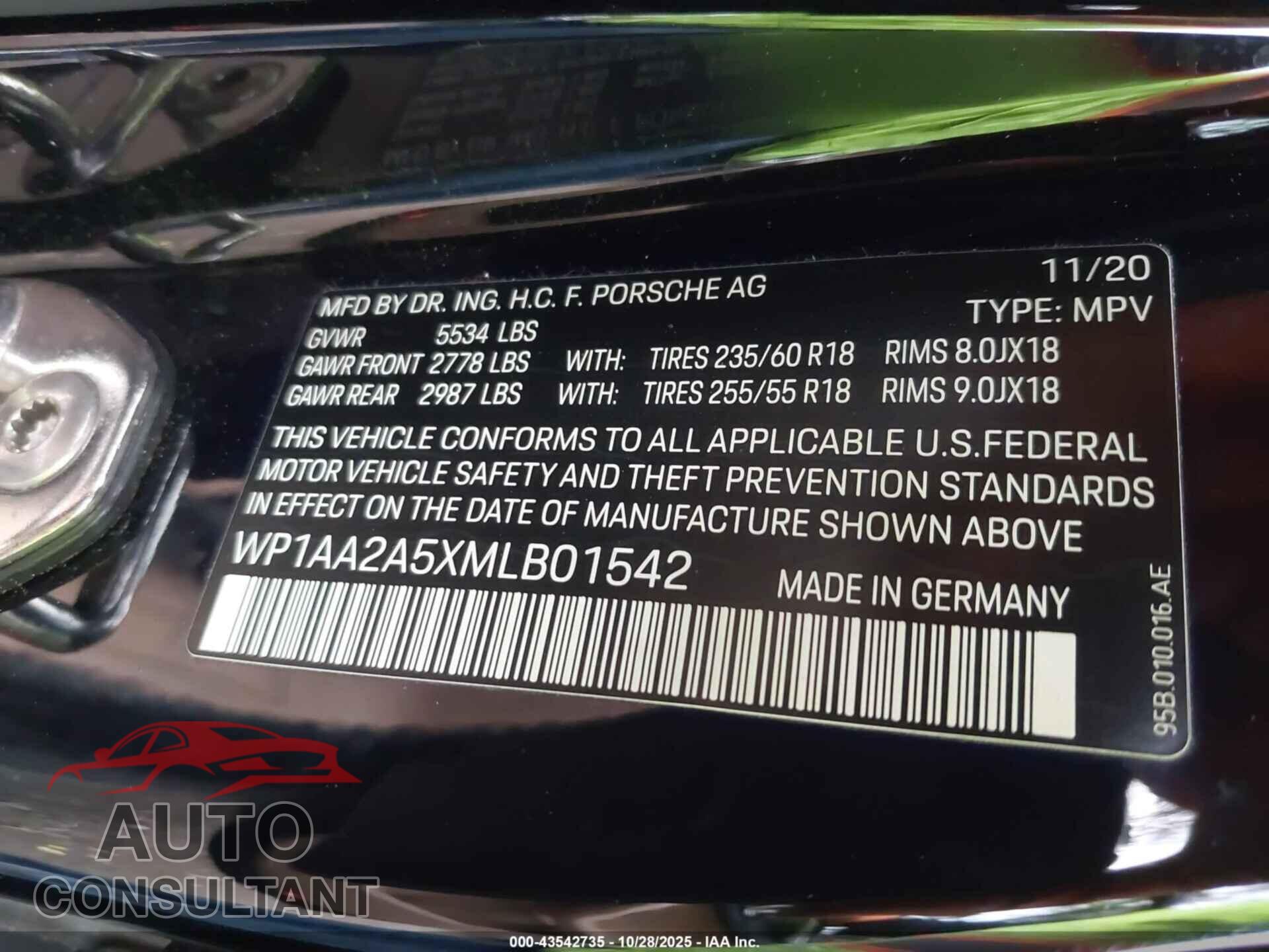 PORSCHE MACAN 2021 - WP1AA2A5XMLB01542