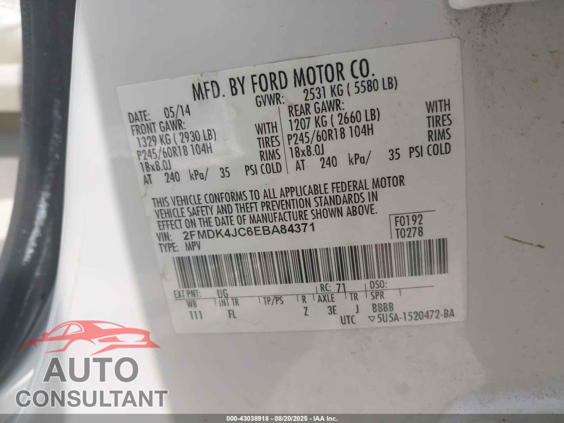 FORD EDGE 2014 - 2FMDK4JC6EBA84371