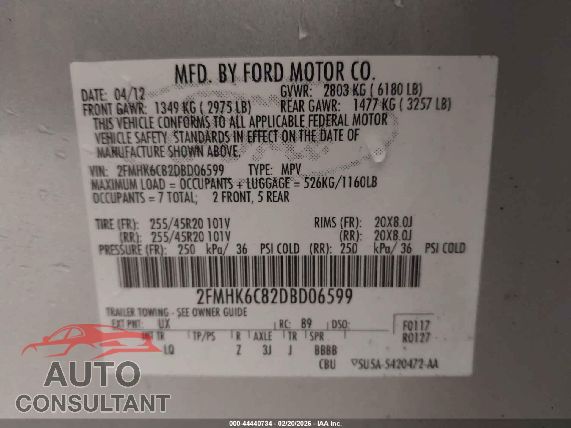 FORD FLEX 2013 - 2FMHK6C82DBD06599