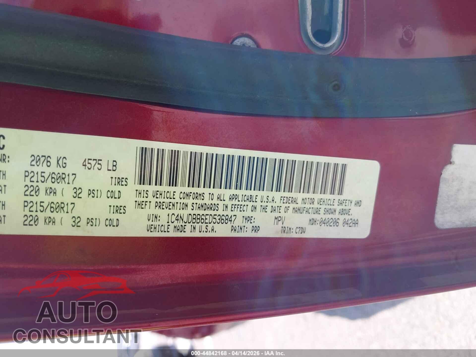 JEEP COMPASS 2014 - 1C4NJDBB6ED536847