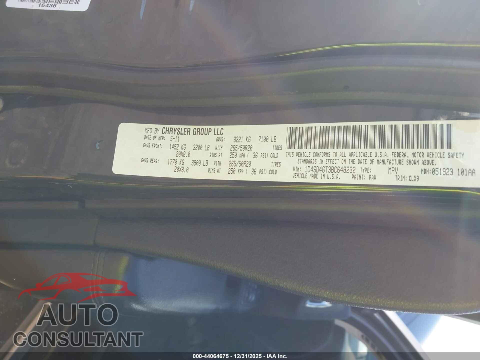 DODGE DURANGO 2011 - 1D4SD4GT3BC648232