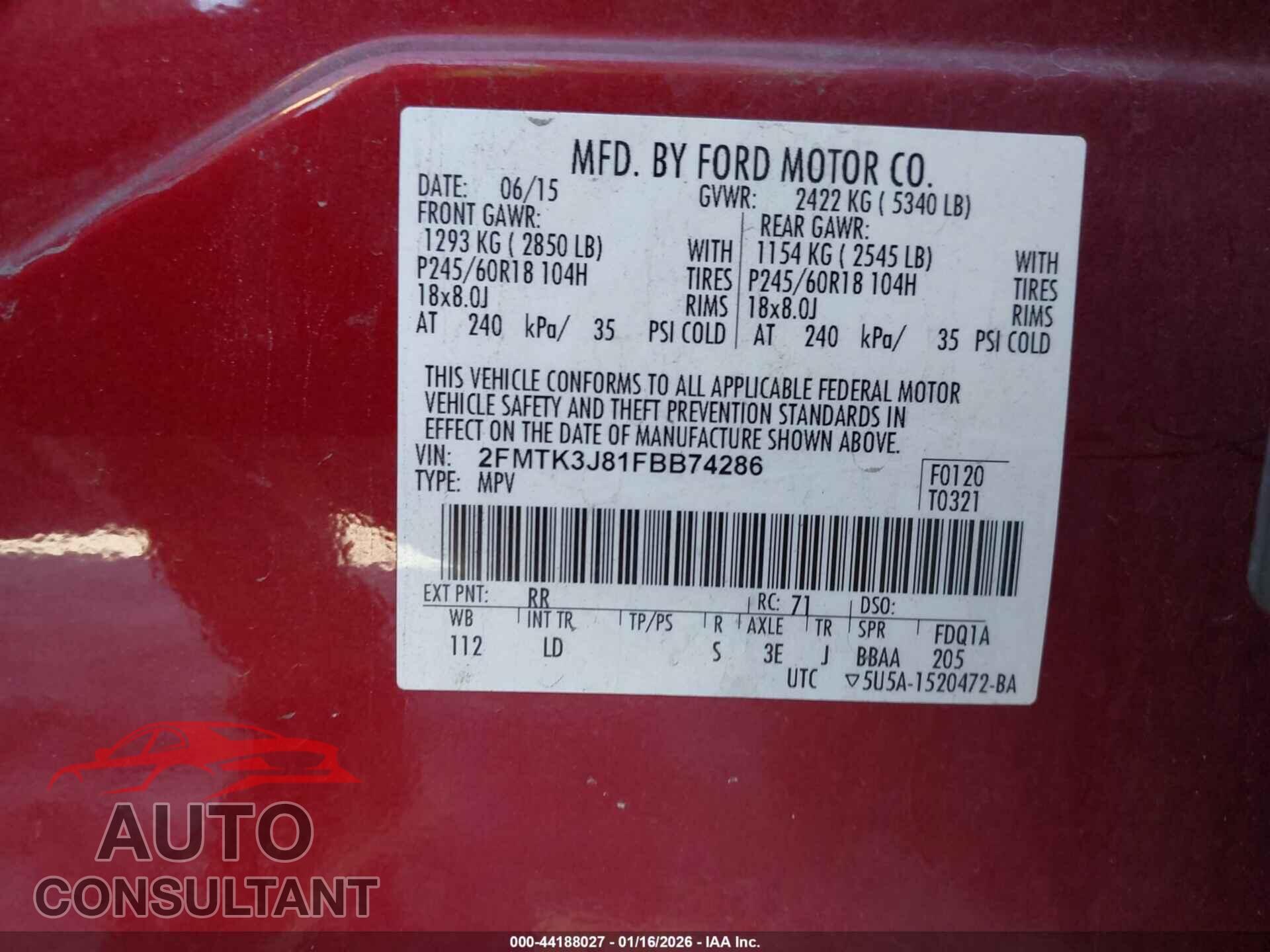 FORD EDGE 2015 - 2FMTK3J81FBB74286