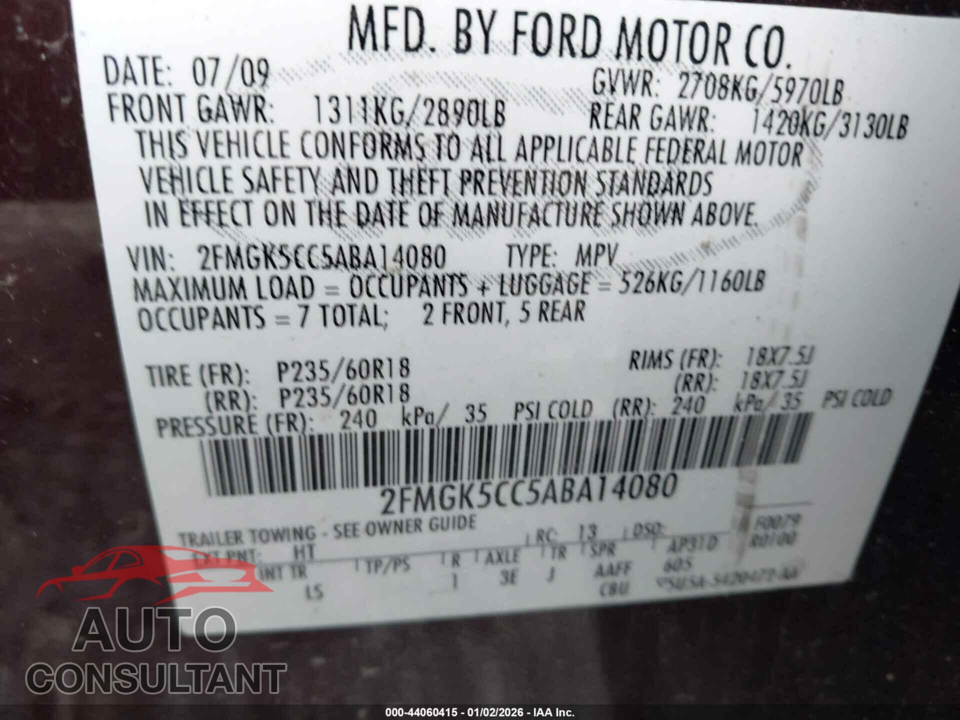 FORD FLEX 2010 - 2FMGK5CC5ABA14080