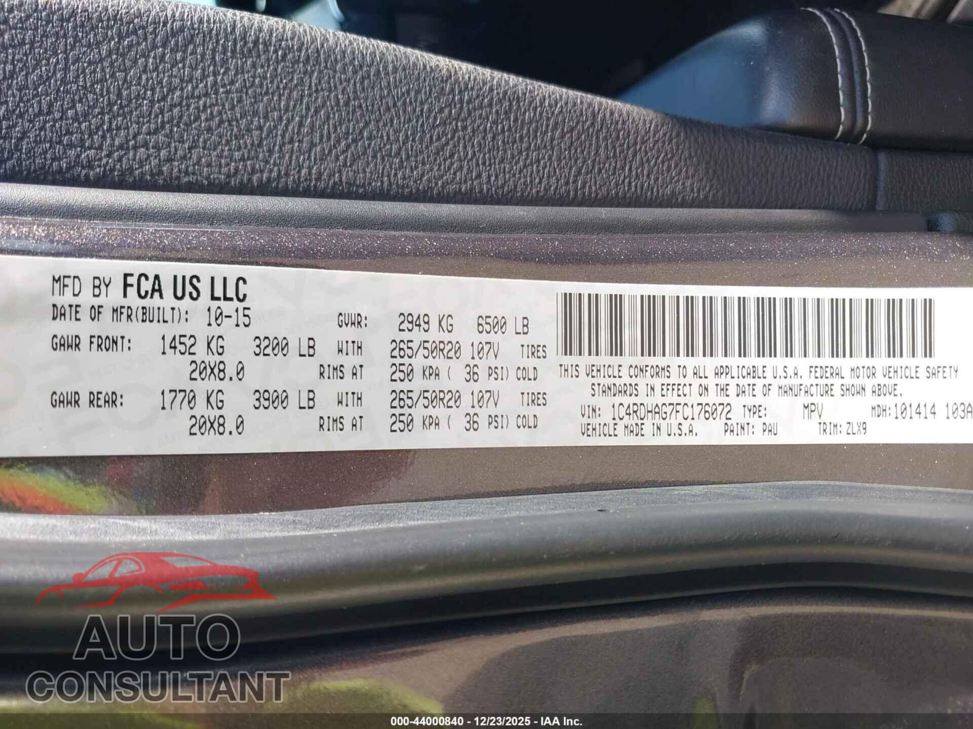 DODGE DURANGO 2015 - 1C4RDHAG7FC176072
