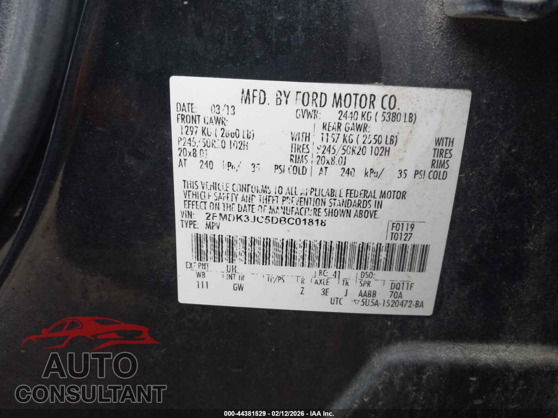 FORD EDGE 2013 - 2FMDK4KC7DBB63836