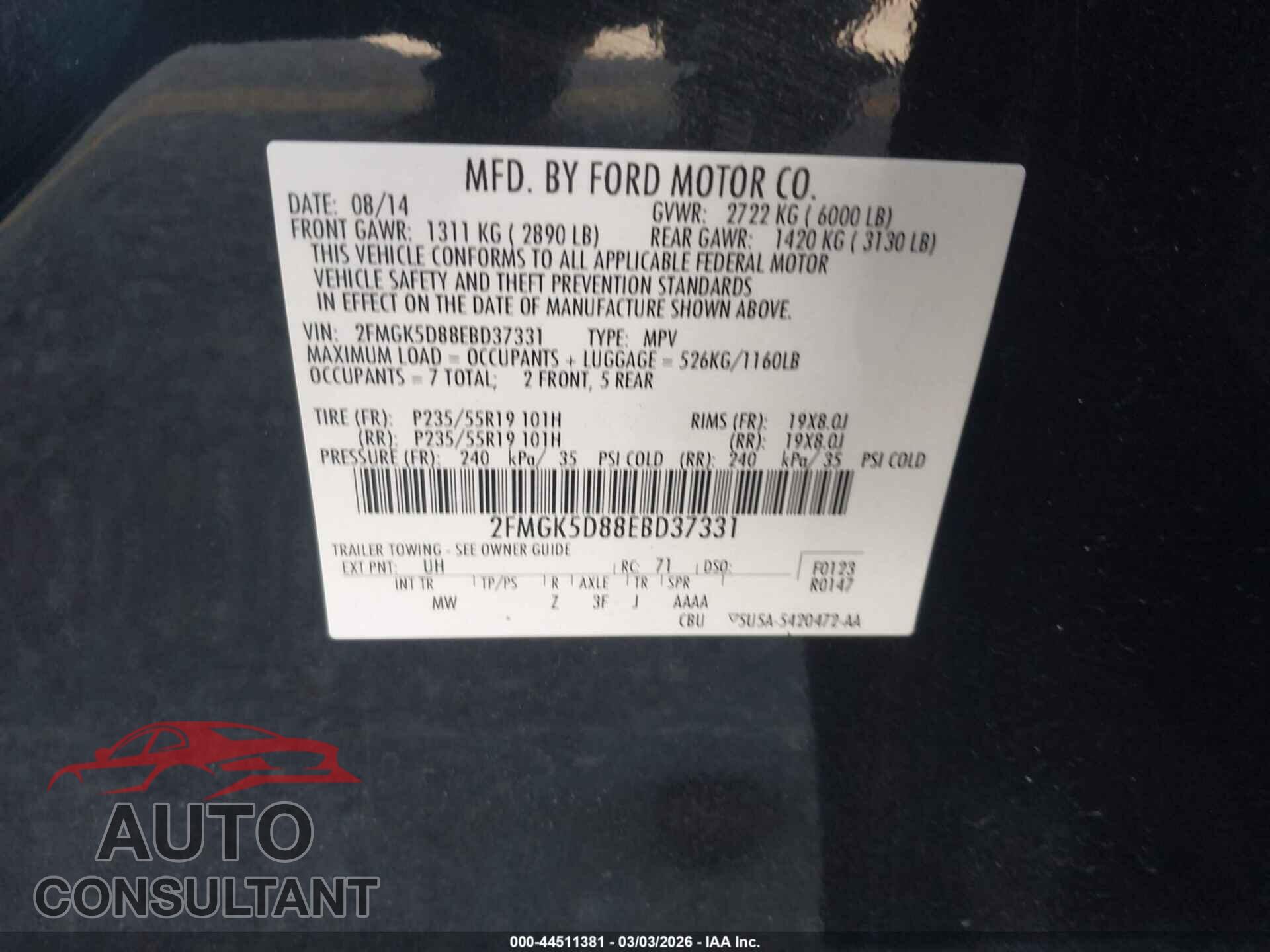 FORD FLEX 2014 - 2FMGK5D88EBD37331
