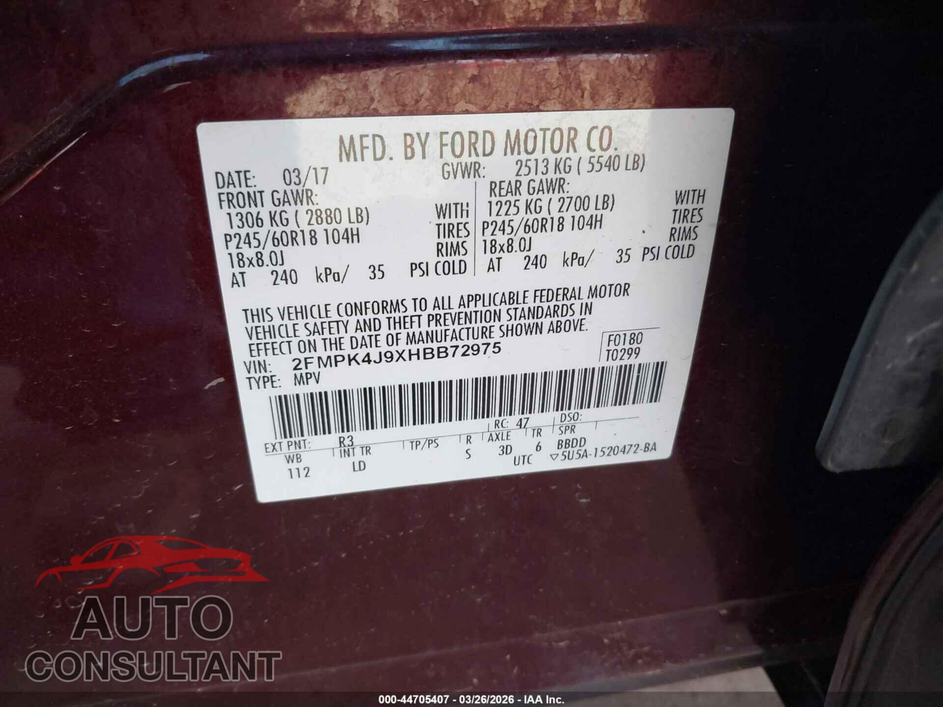 FORD EDGE 2017 - 2FMPK4J9XHBB72975