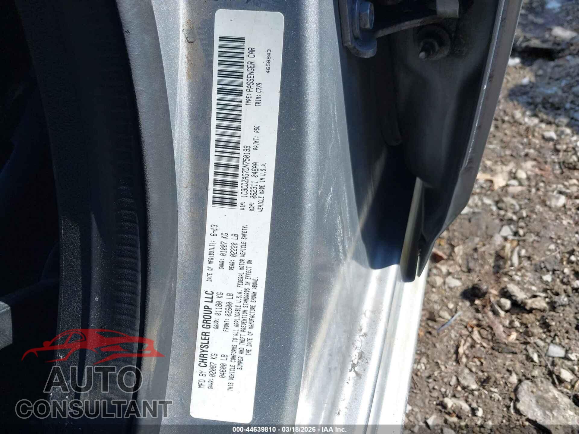 DODGE AVENGER 2013 - 1C3CDZAG7DN750199