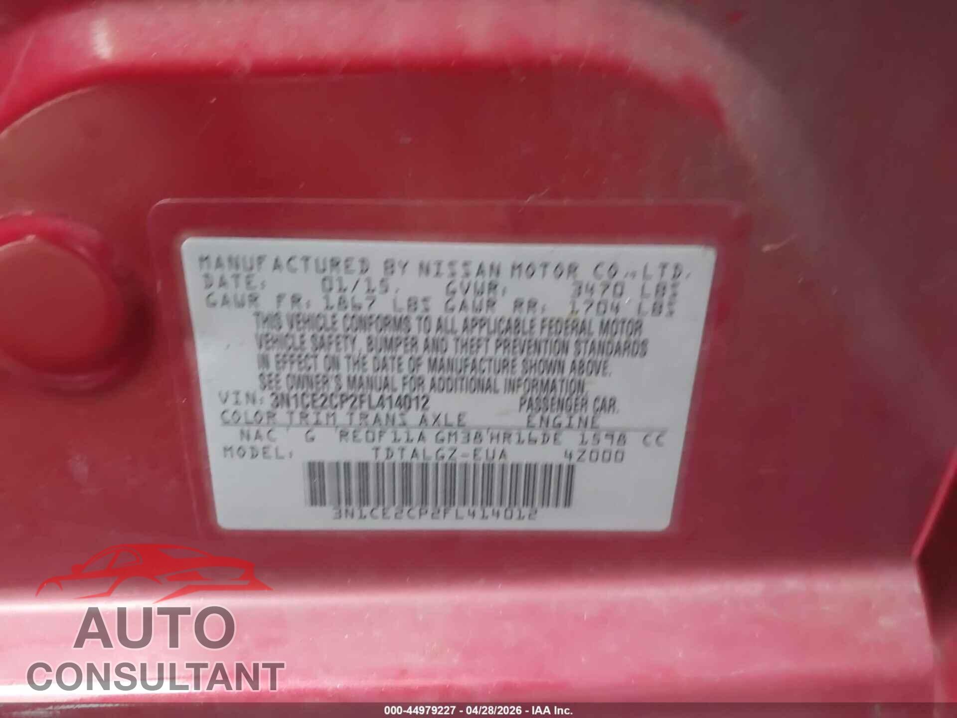 NISSAN VERSA NOTE 2015 - 3N1CE2CP2FL414012