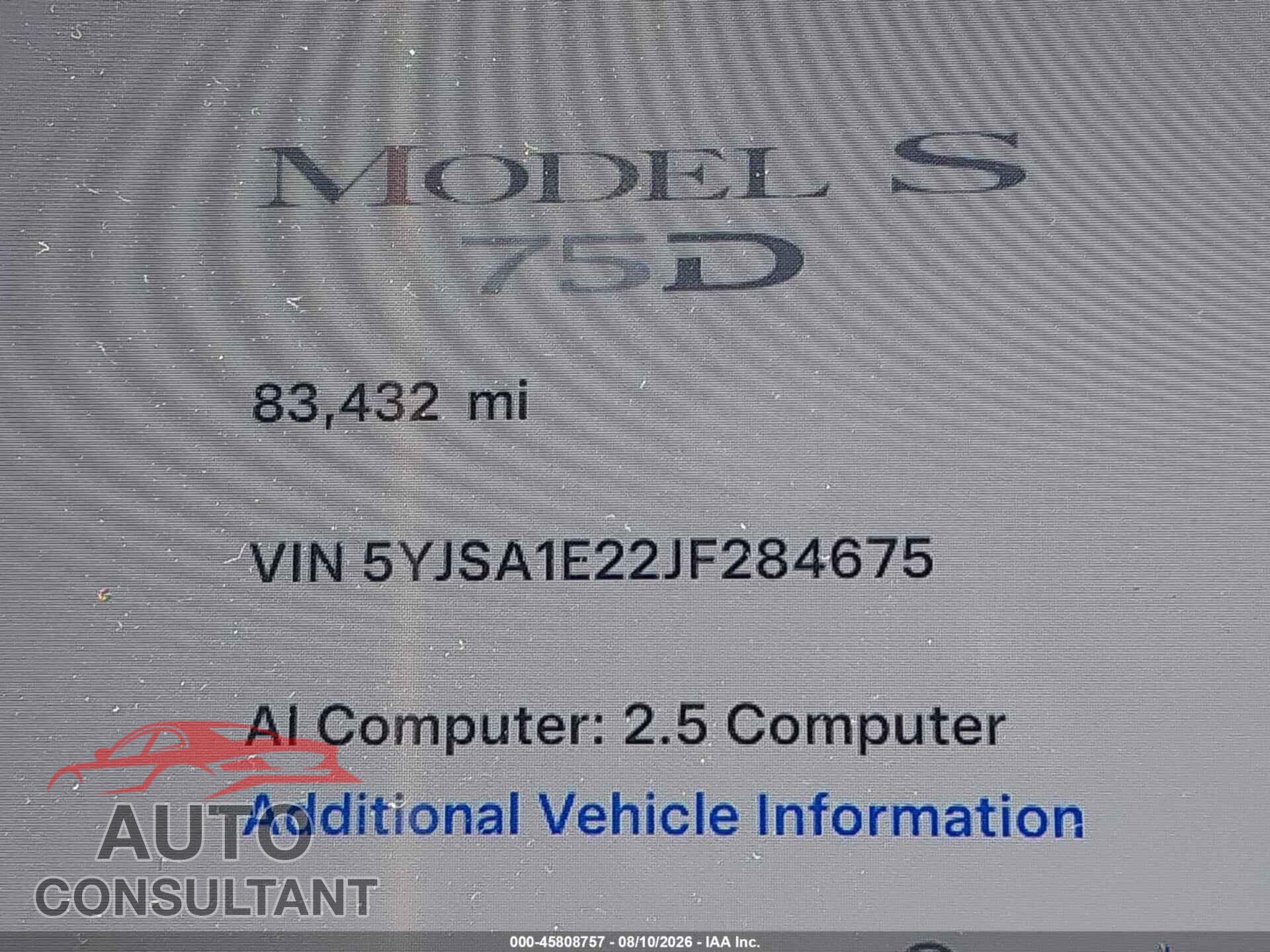 TESLA MODEL S 2018 - 5YJSA1E22JF284675