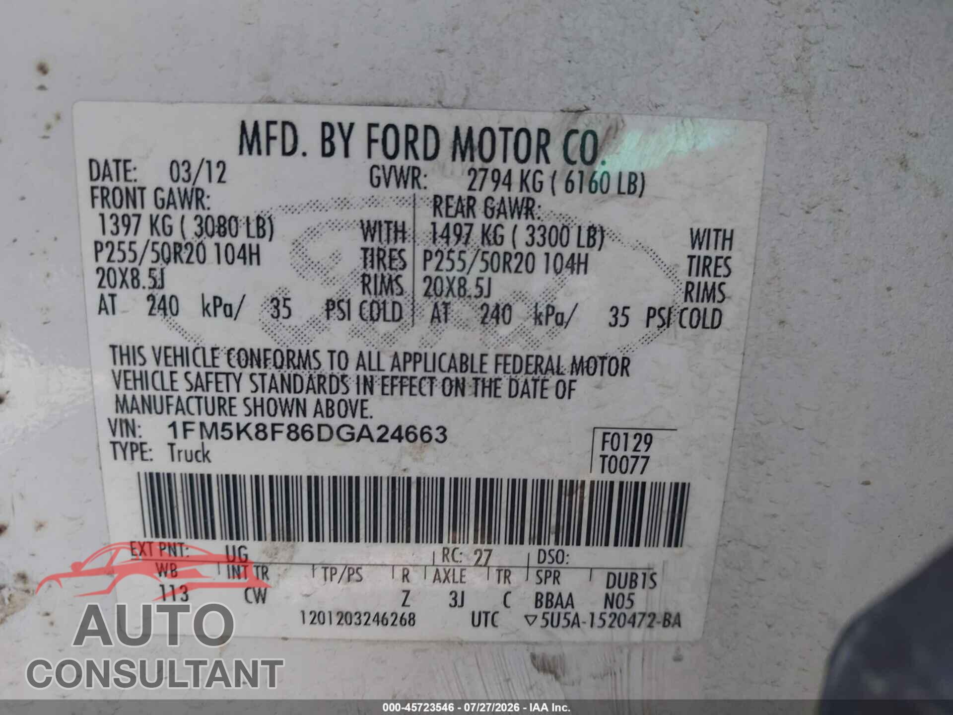 FORD EXPLORER 2013 - 1FM5K8F86DGA24663