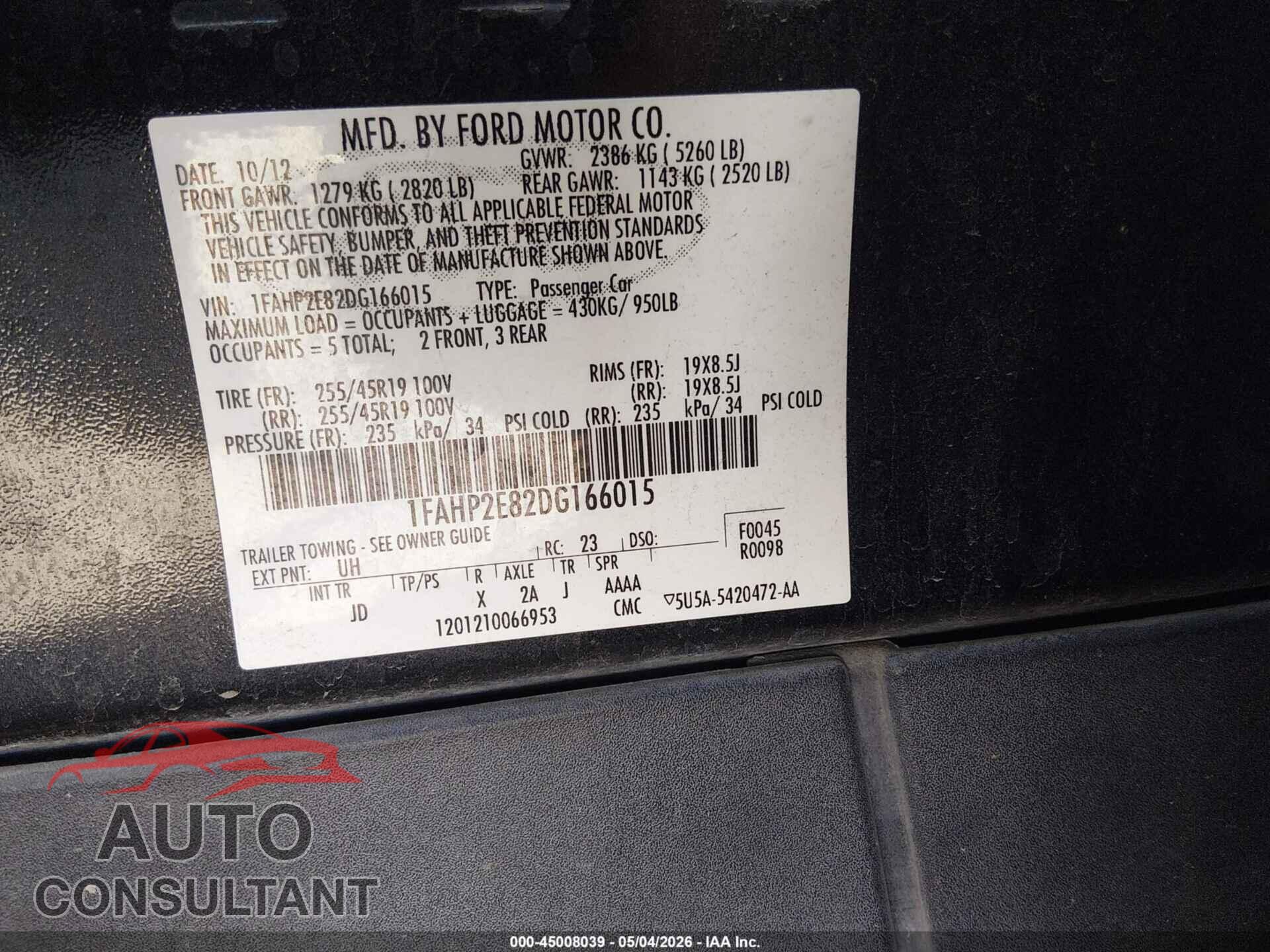 FORD TAURUS 2013 - 1FAHP2E82DG166015