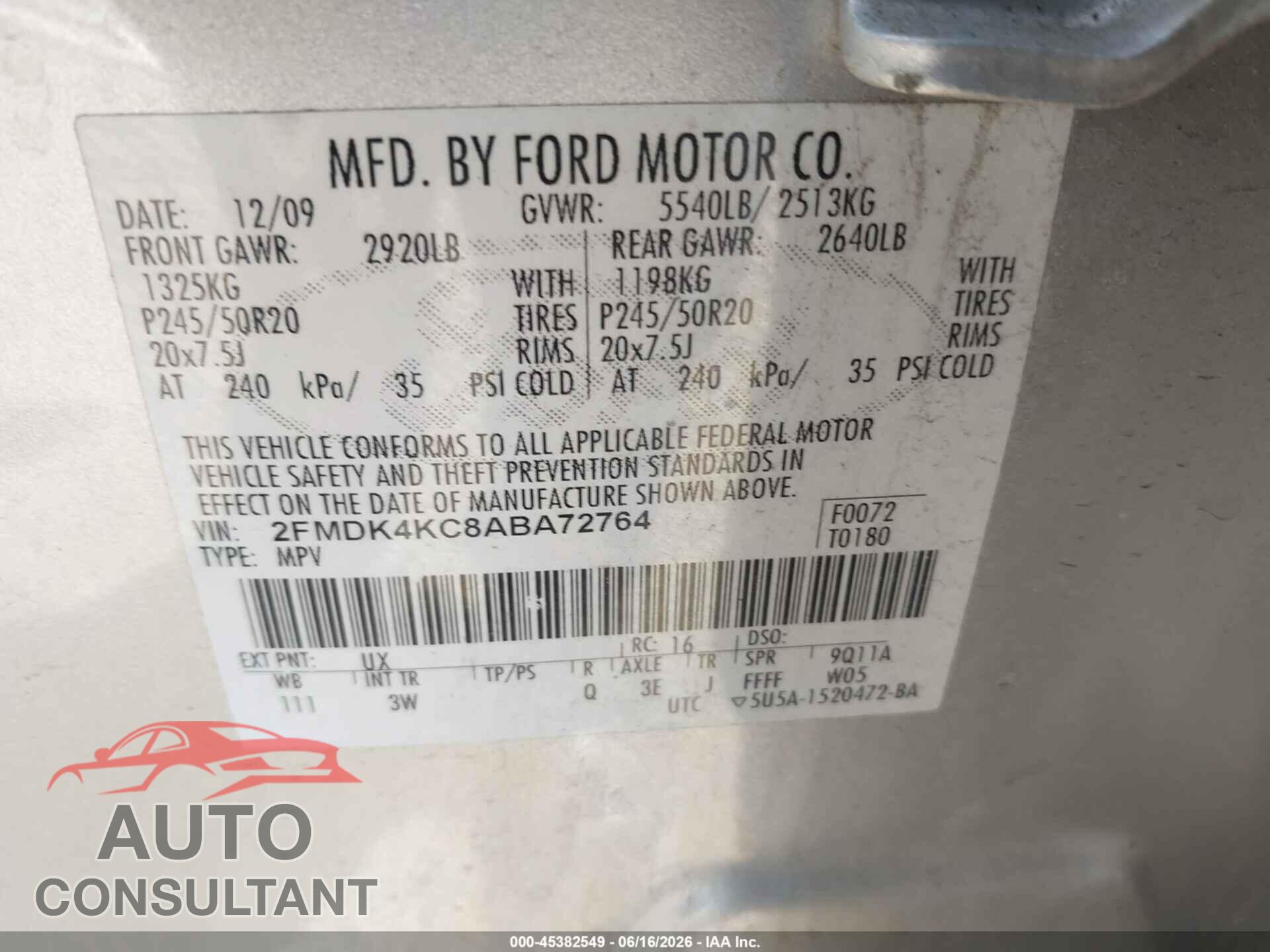FORD EDGE 2010 - 2FMDK4KC8ABA72764