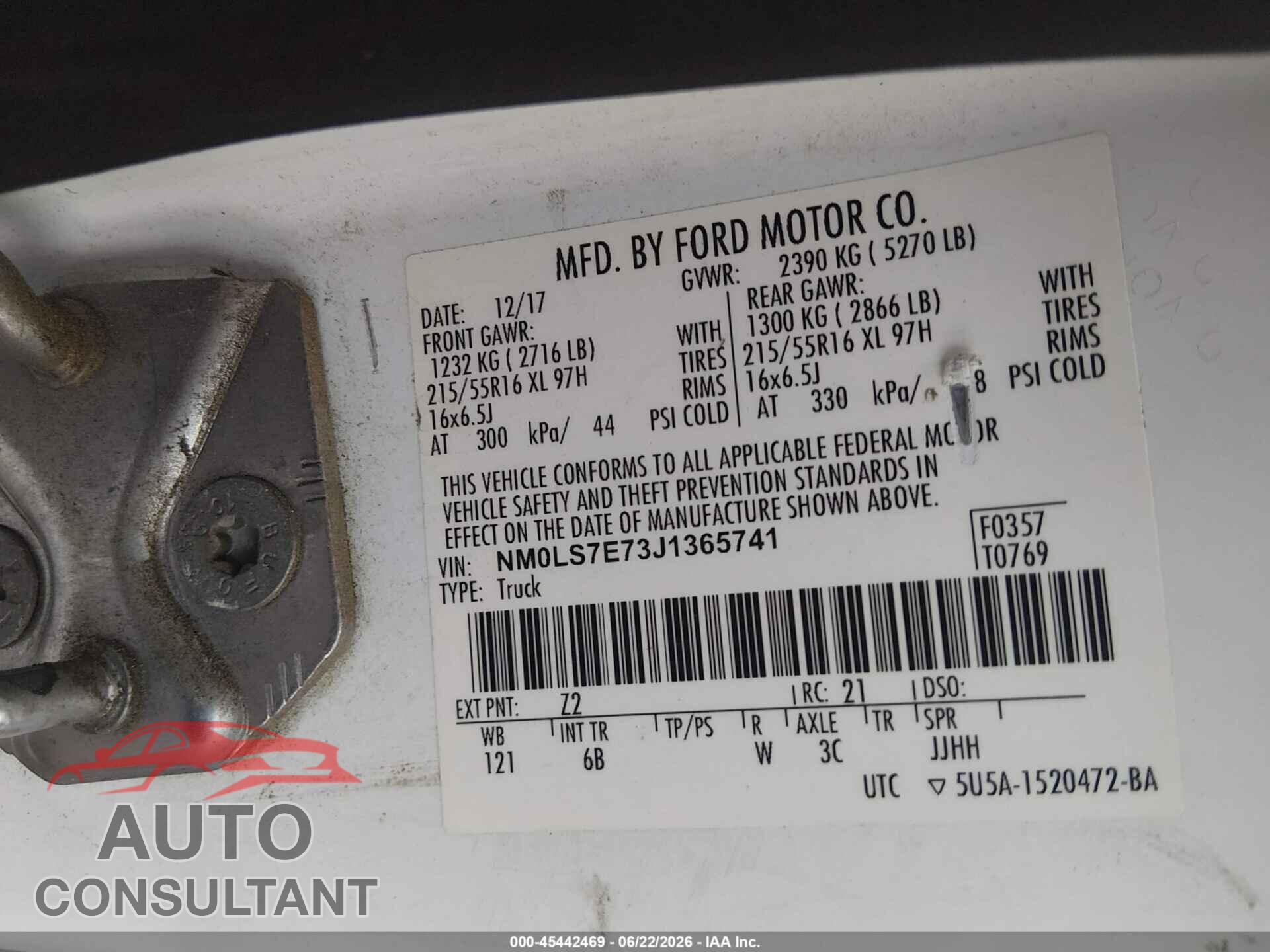 FORD TRANSIT CONNECT 2018 - NM0LS7E73J1365741