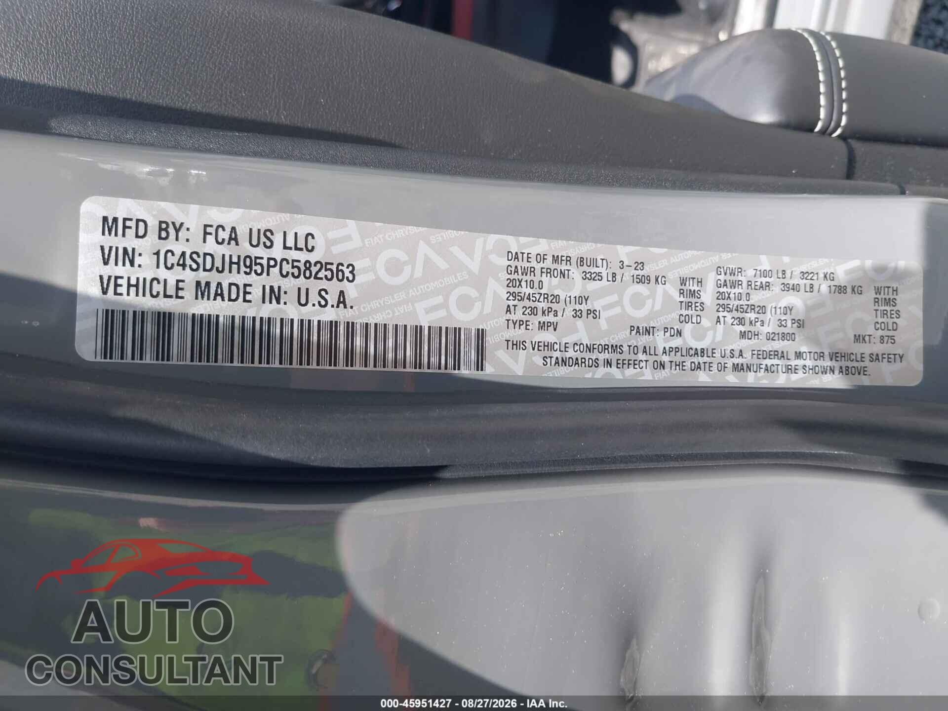 DODGE DURANGO 2023 - 1C4SDJH95PC582563