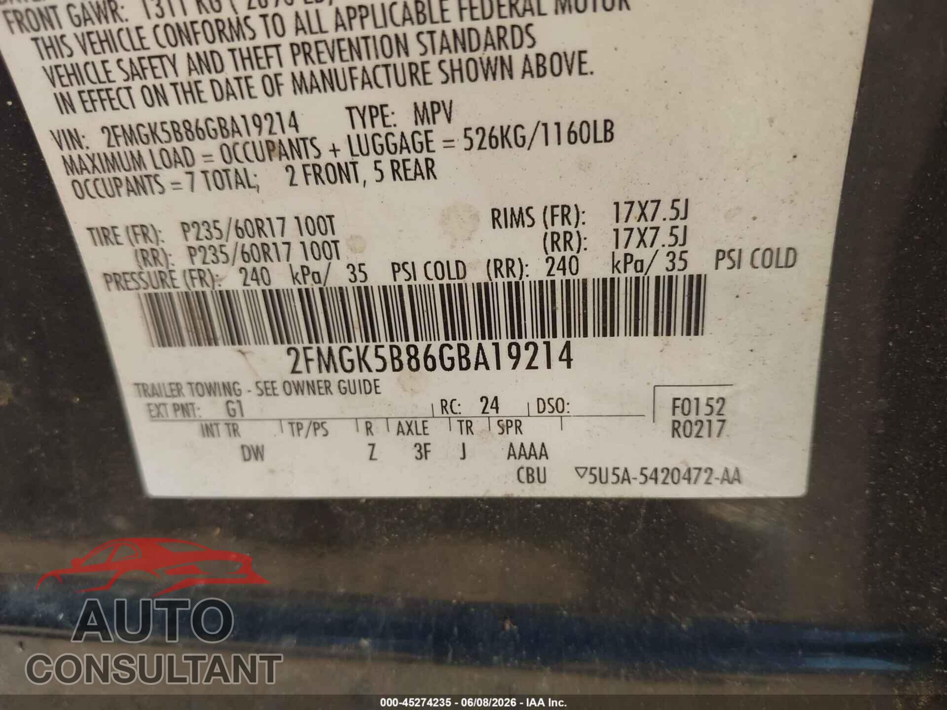 FORD FLEX 2016 - 2FMGK5B86GBA19214