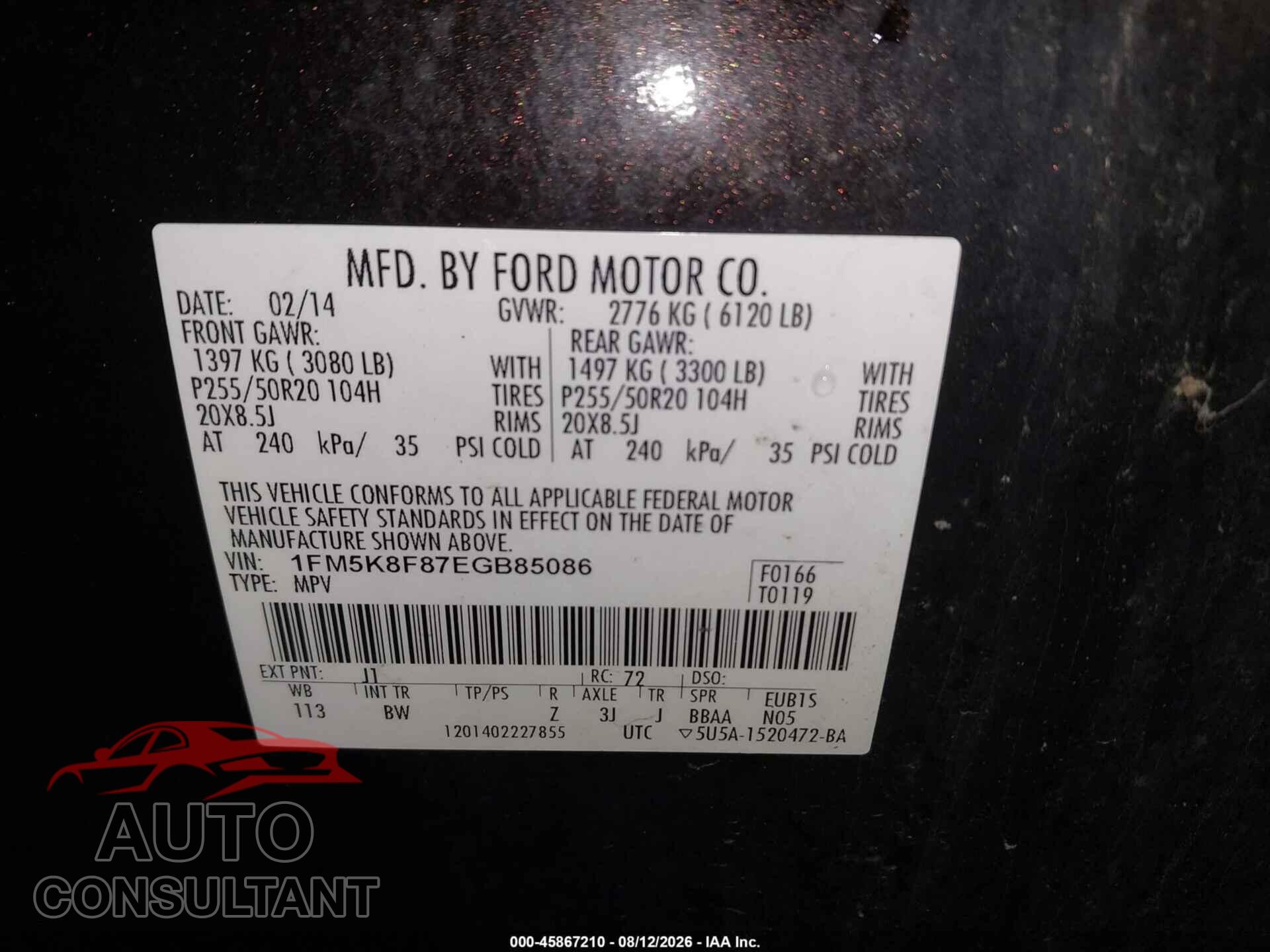 FORD EXPLORER 2014 - 1FM5K8F87EGB85086