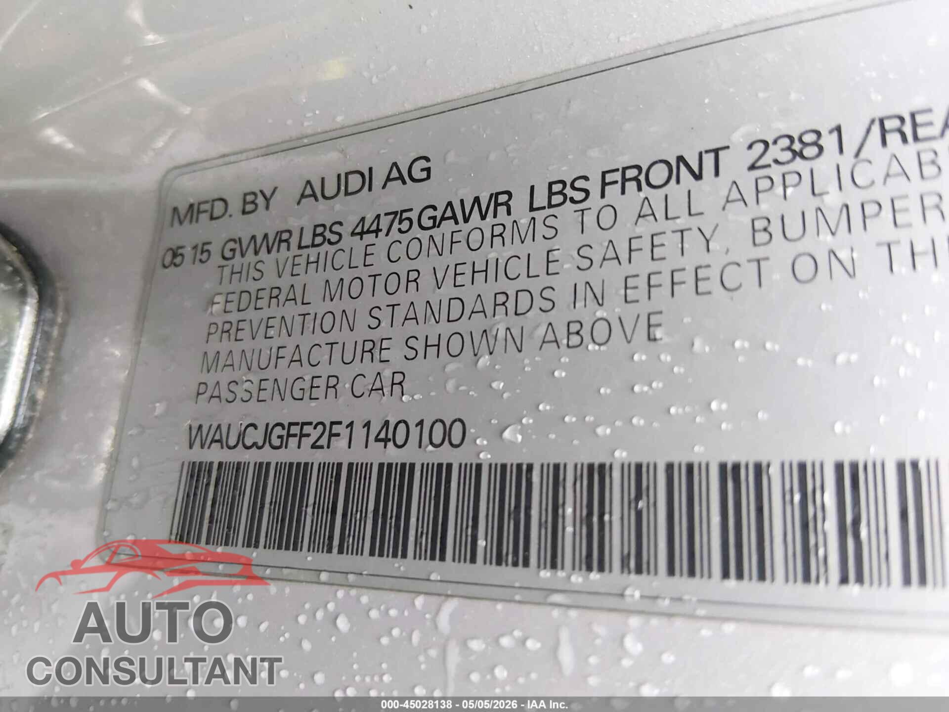 AUDI A3 2015 - WAUCJGFF2F1140100