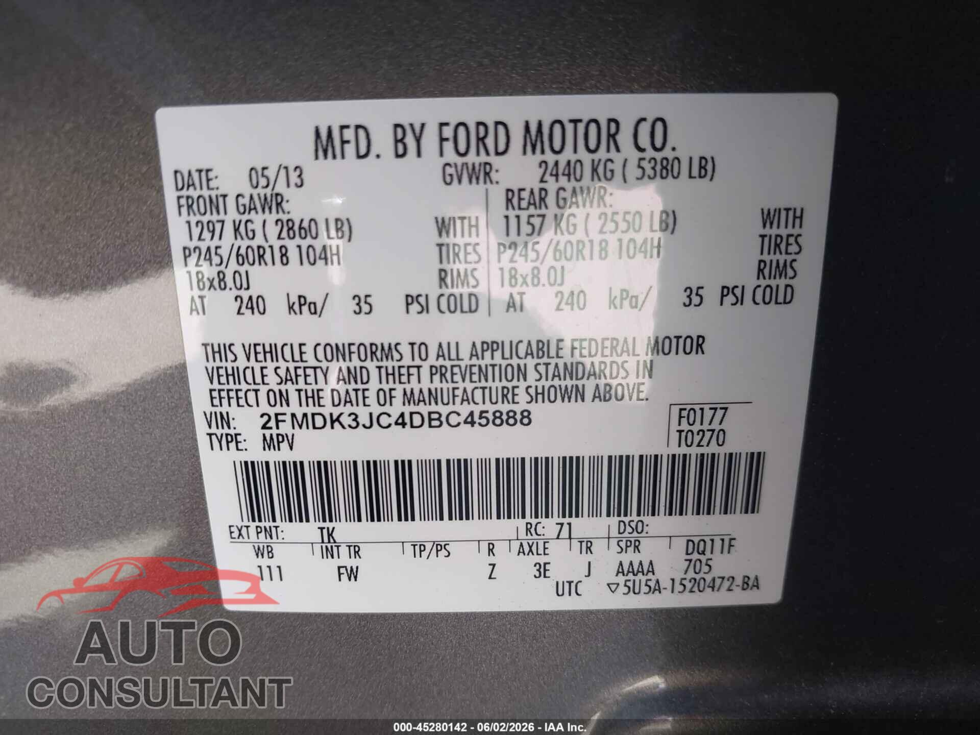 FORD EDGE 2013 - 2FMDK3JC4DBC45888