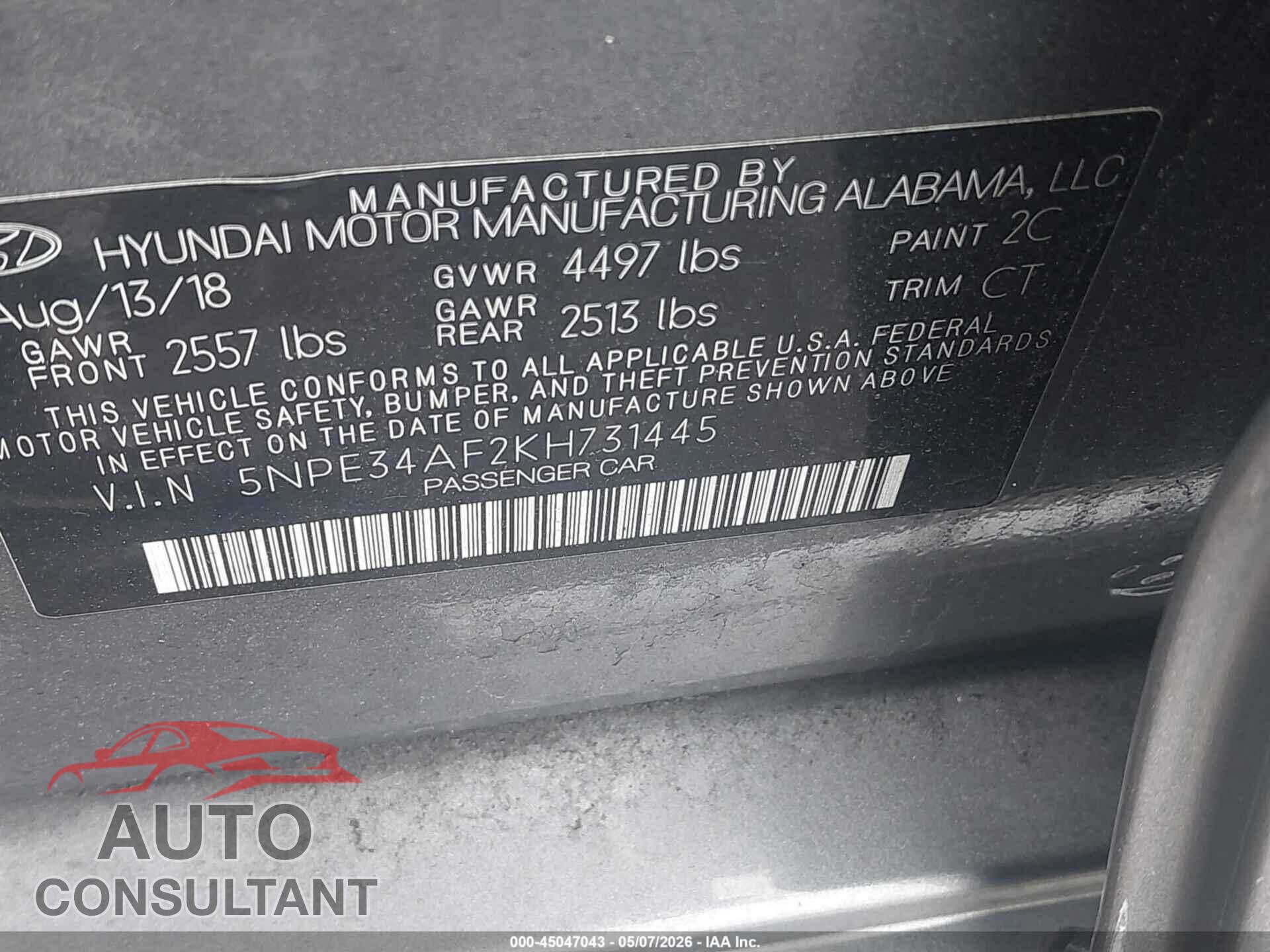 HYUNDAI SONATA 2019 - 5NPE34AF2KH731445
