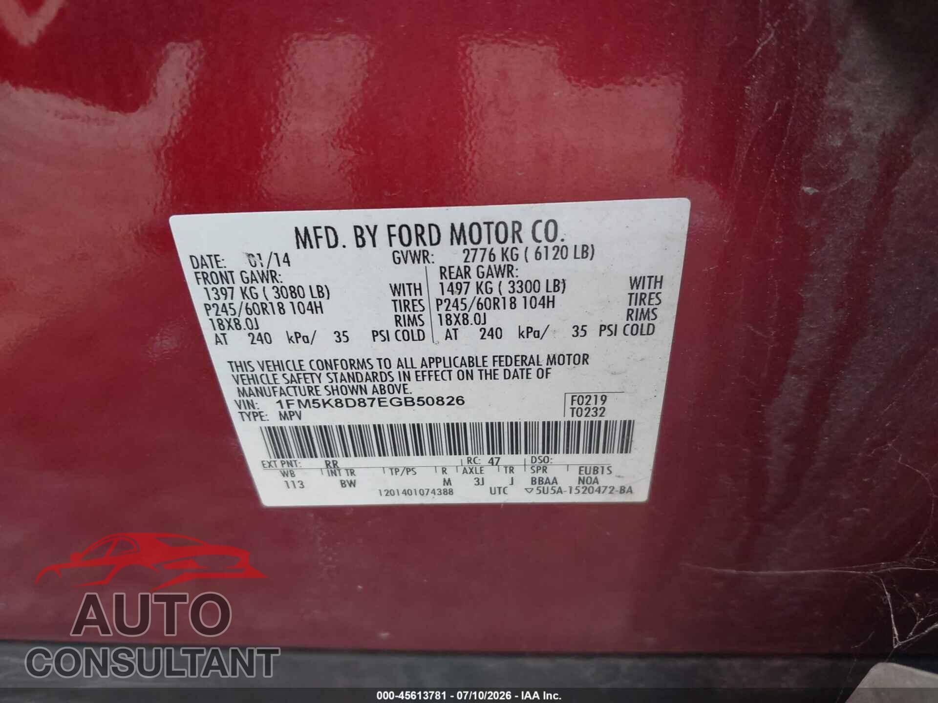 FORD EXPLORER 2014 - 1FM5K8D87EGB50826
