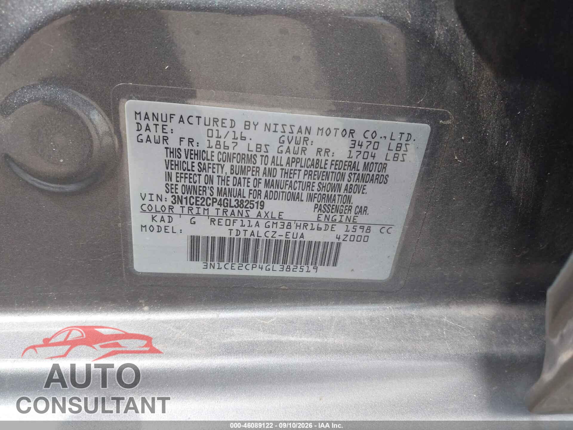 NISSAN VERSA NOTE 2016 - 3N1CE2CP4GL382519