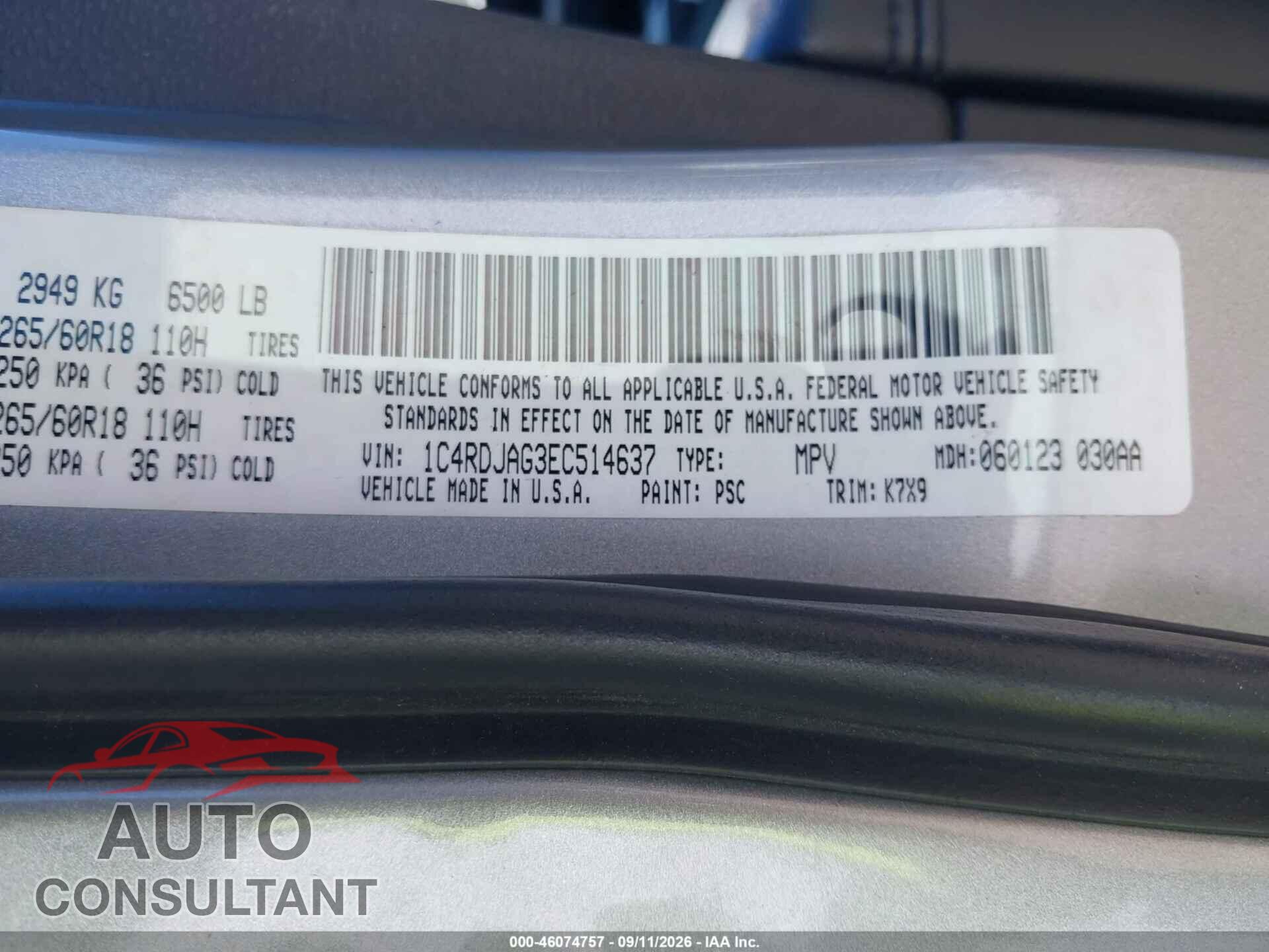 DODGE DURANGO 2014 - 1C4RDJAG3EC514637