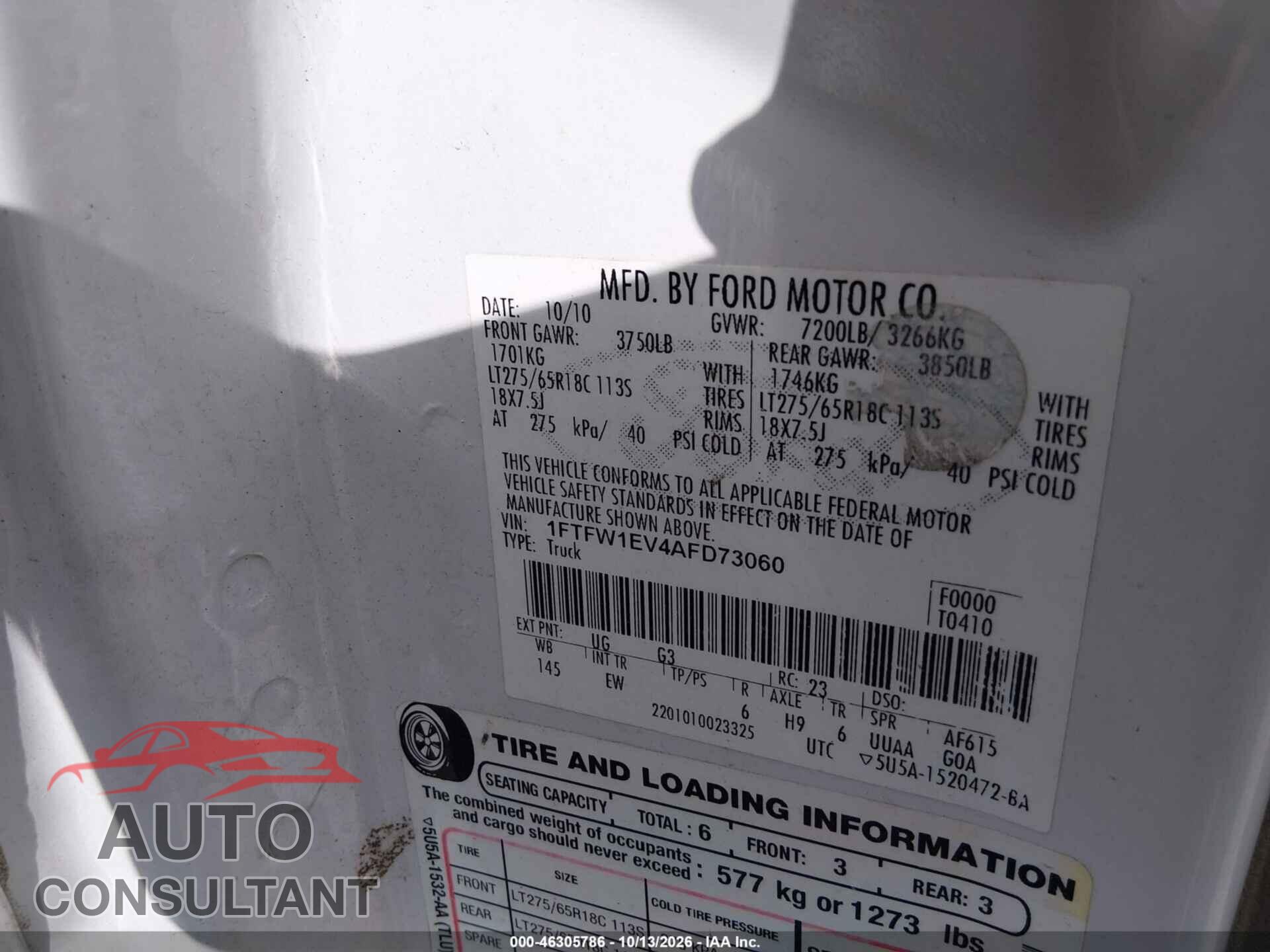 FORD F-150 2010 - 1FTFW1EV4AFD73060