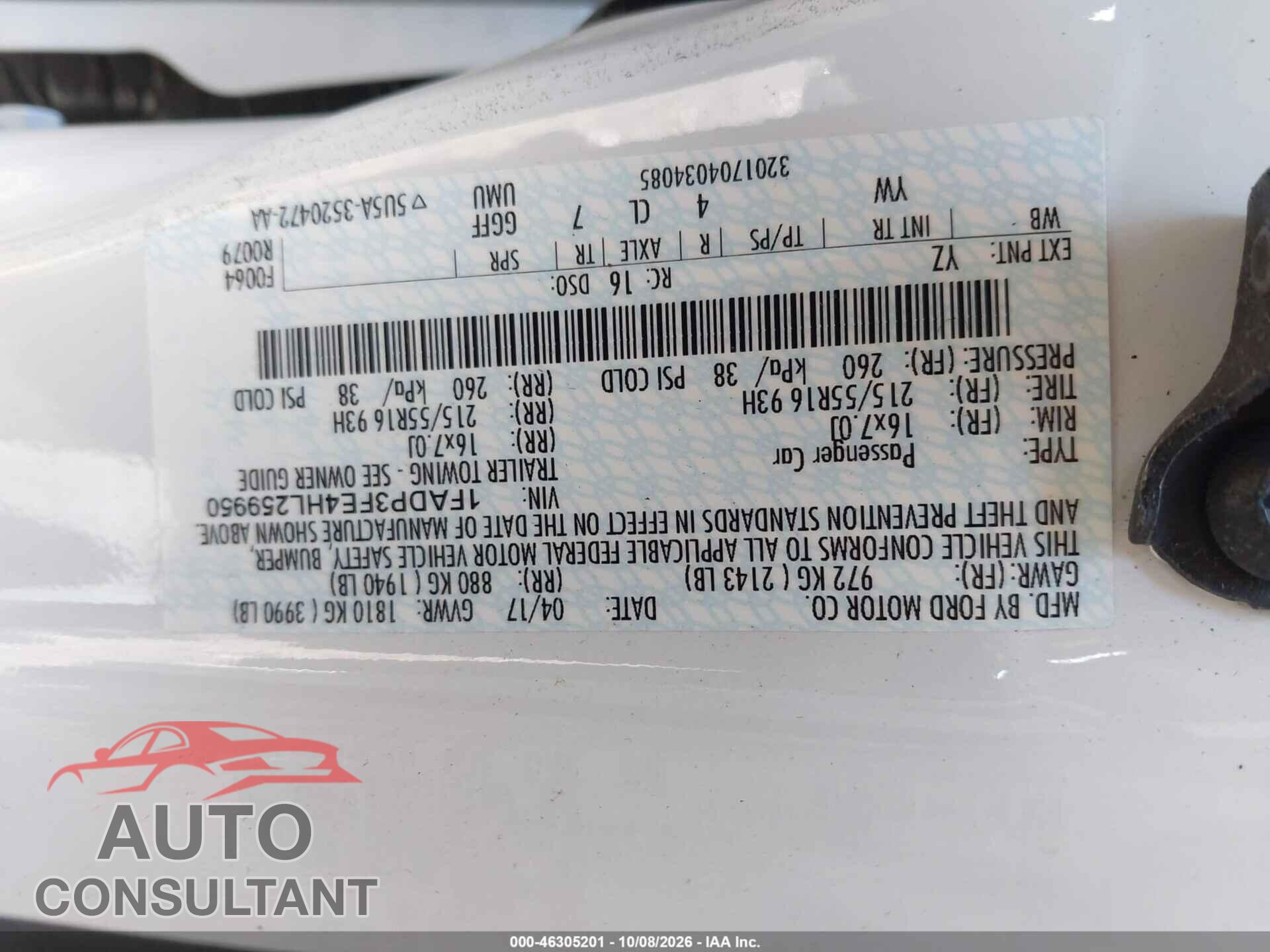 FORD FOCUS 2017 - 1FADP3FE4HL259950