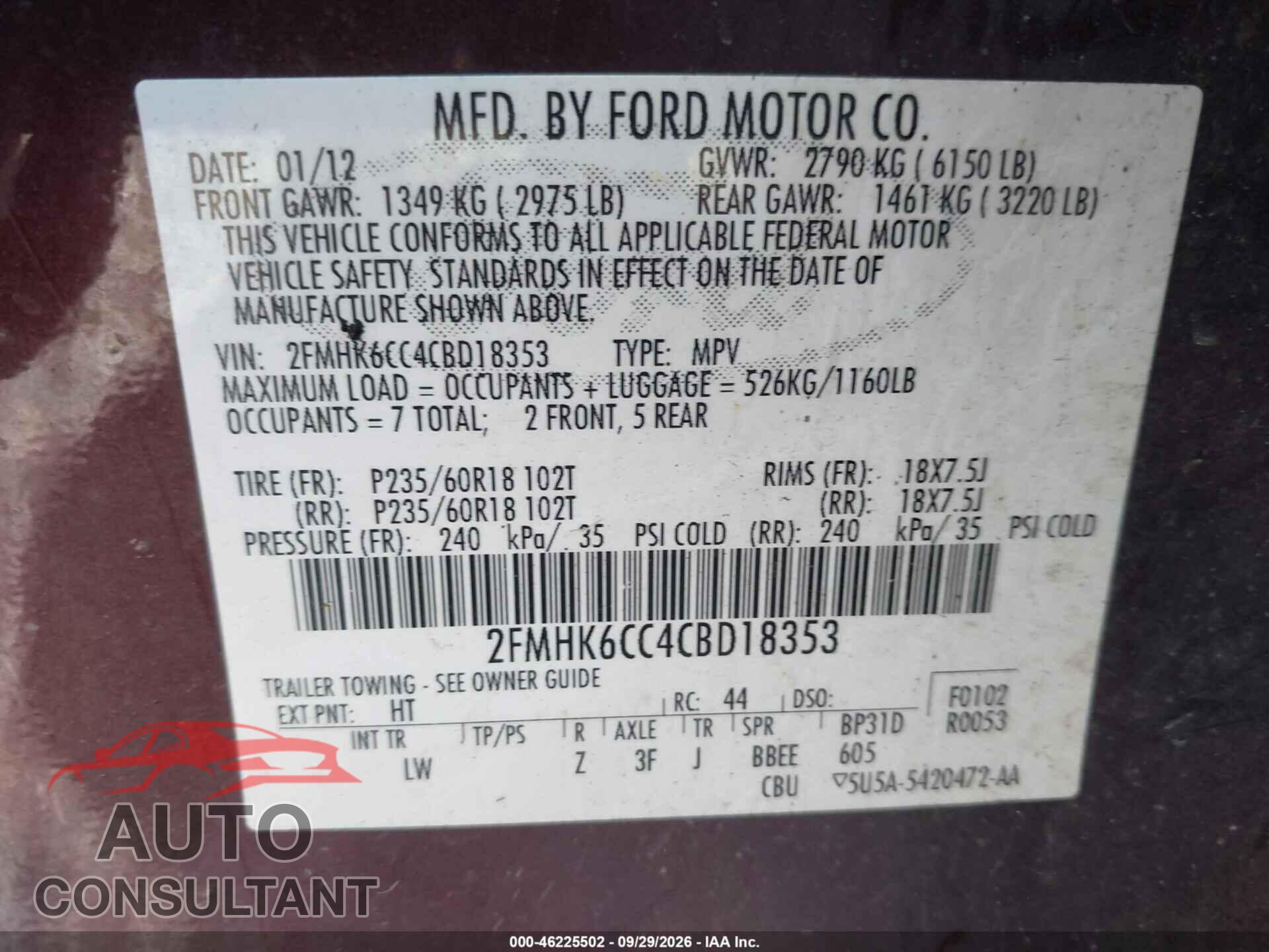 FORD FLEX 2012 - 2FMHK6CC4CBD18353