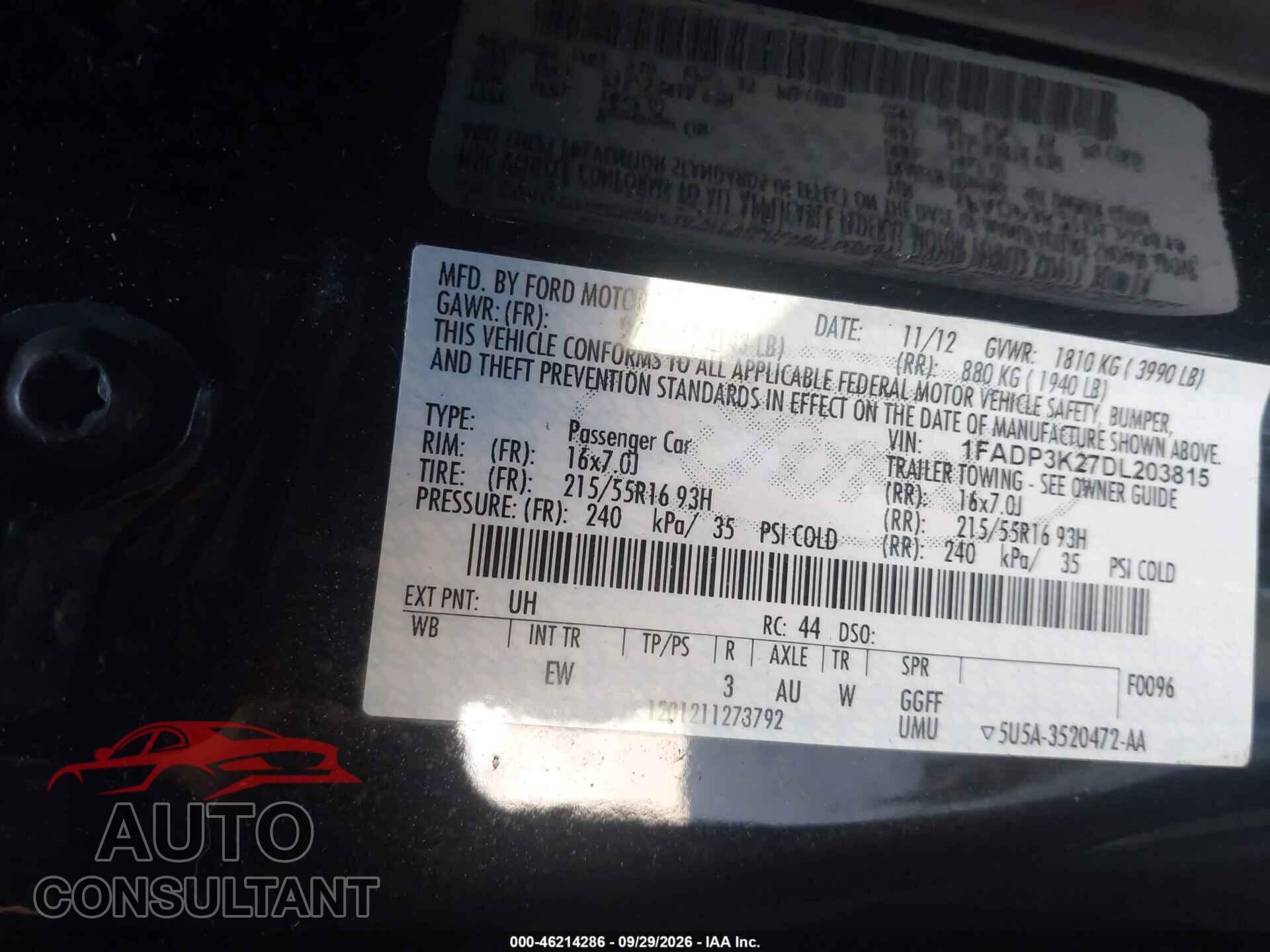FORD FOCUS 2013 - 1FADP3K27DL203815