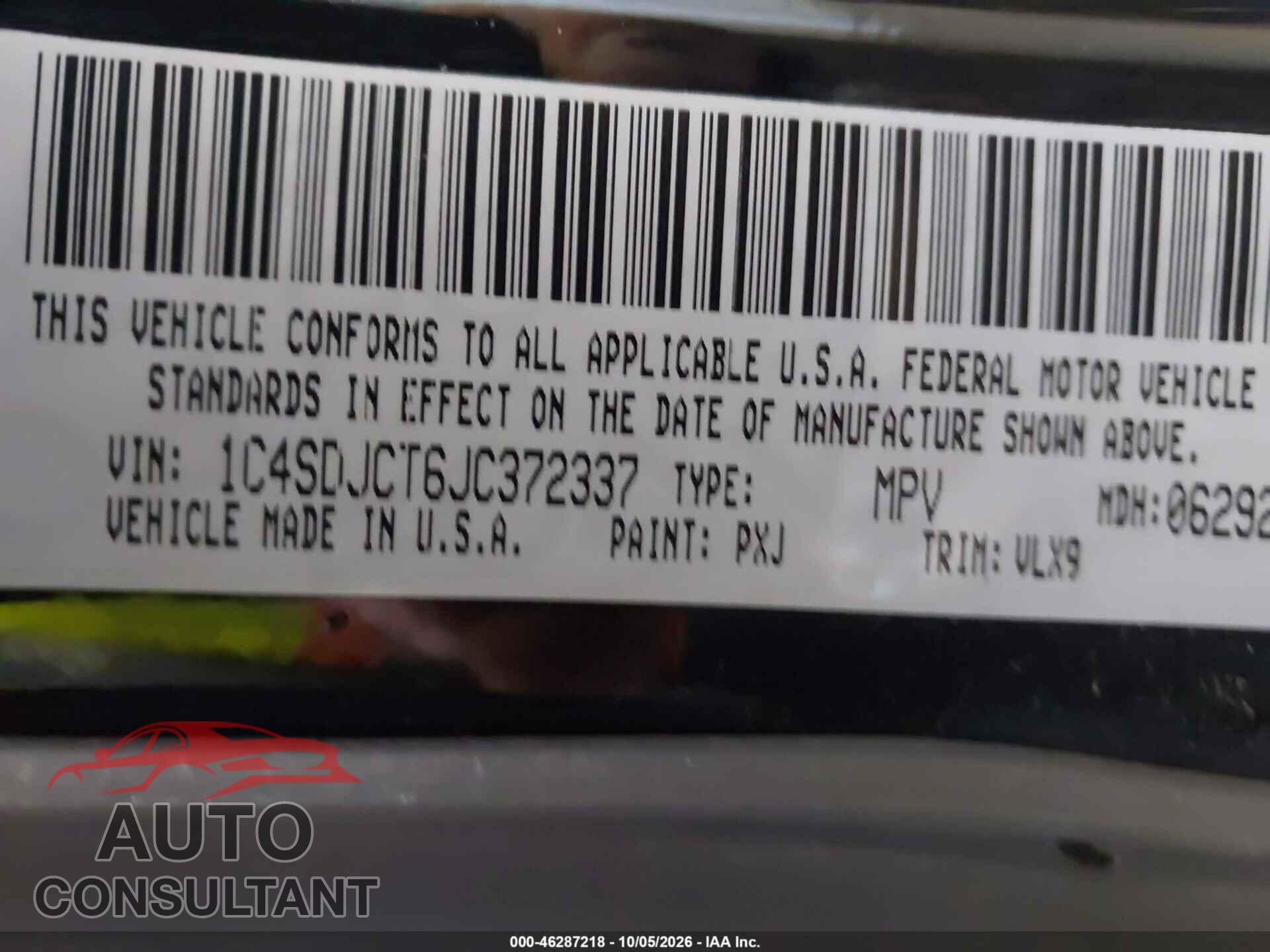 DODGE DURANGO 2018 - 1C4SDJCT6JC372337