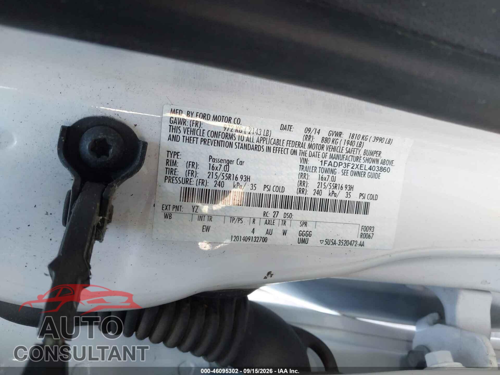 FORD FOCUS 2014 - 1FADP3F2XEL403860