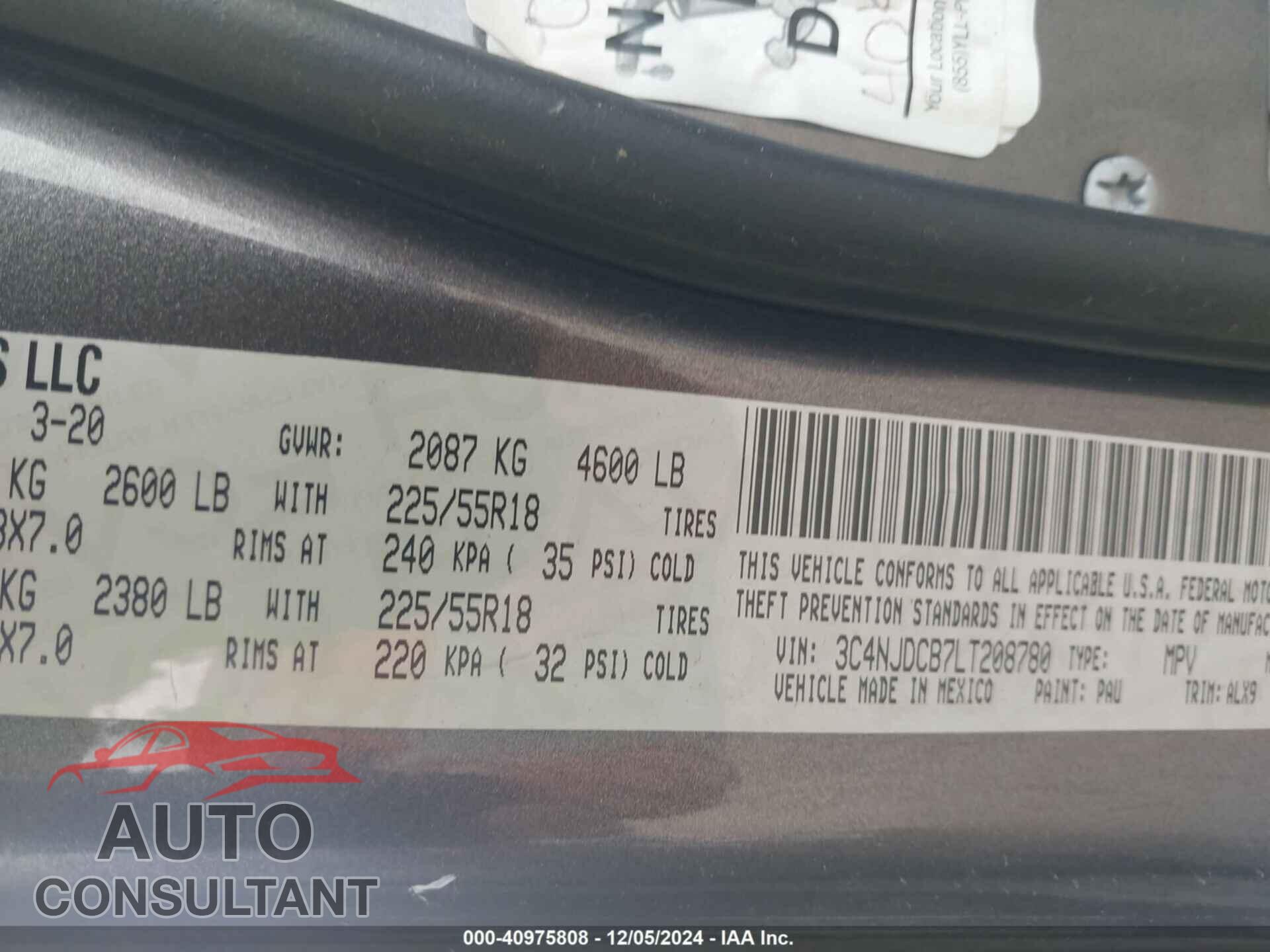 JEEP COMPASS 2020 - 3C4NJDCB7LT208780
