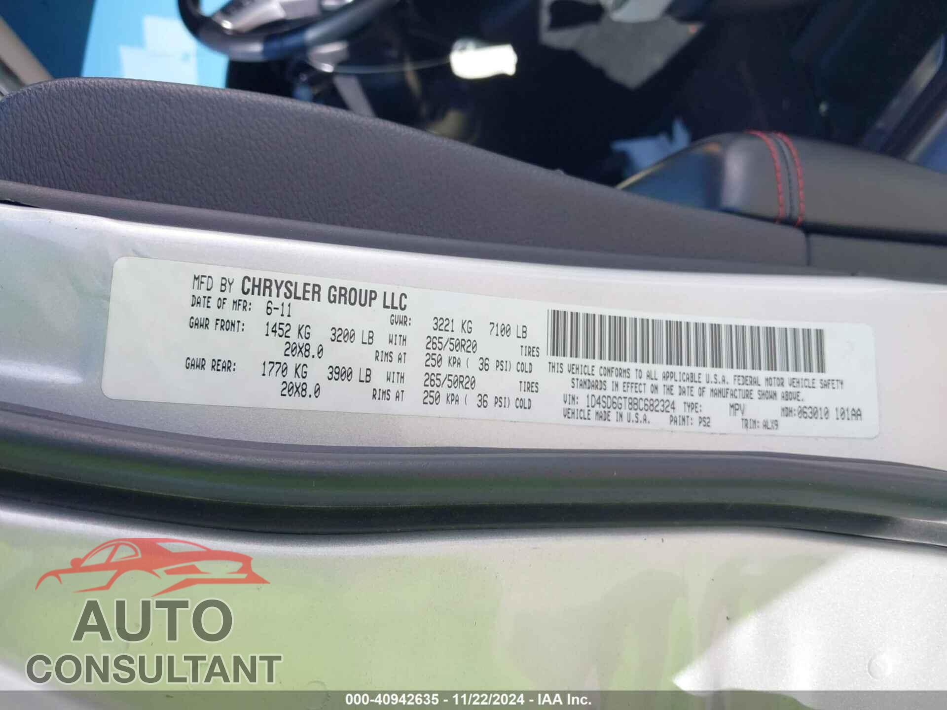 DODGE DURANGO 2011 - 1D4SD6GT8BC682324