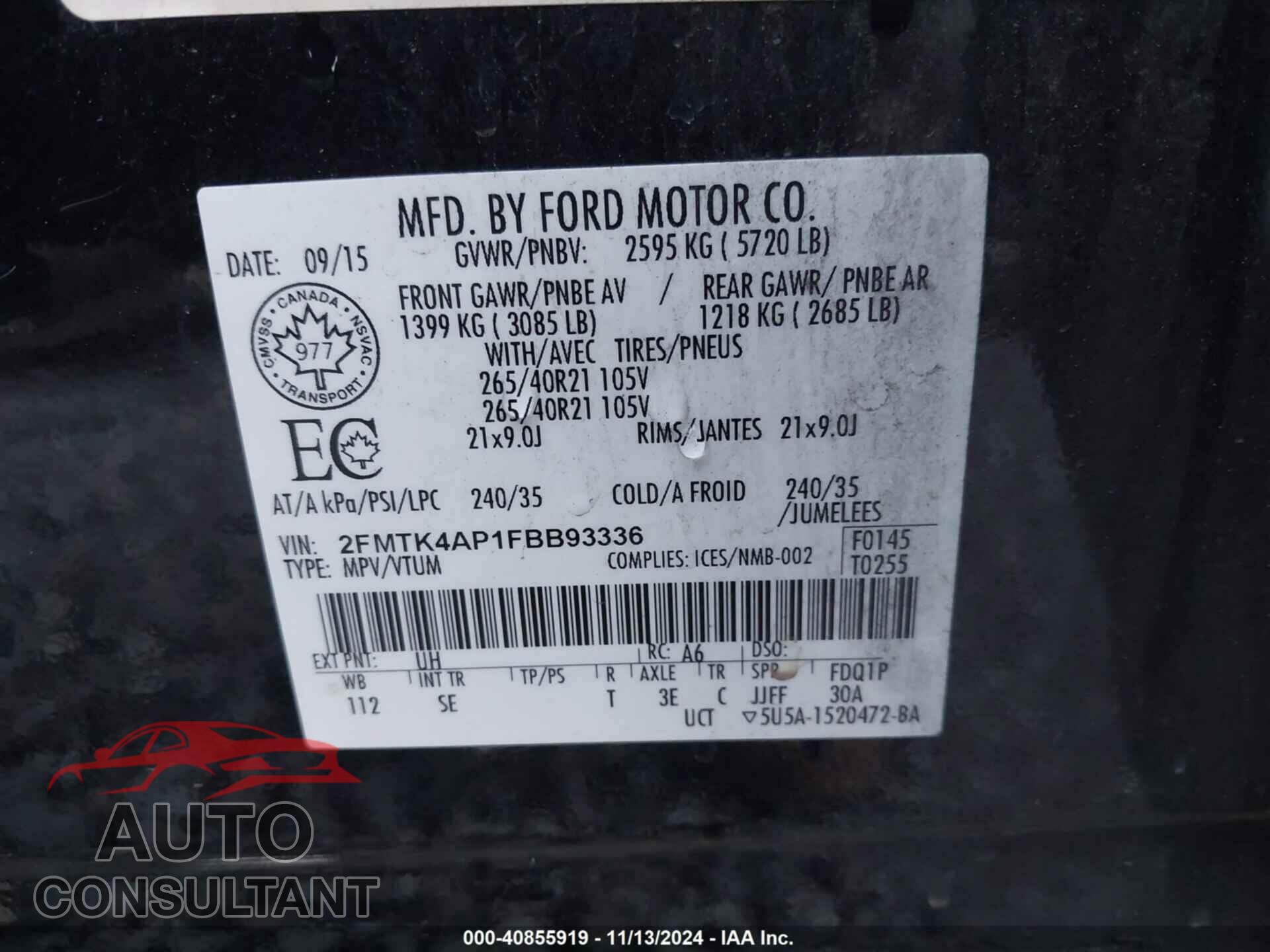 FORD EDGE 2015 - 2FMTK4AP1FBB93336