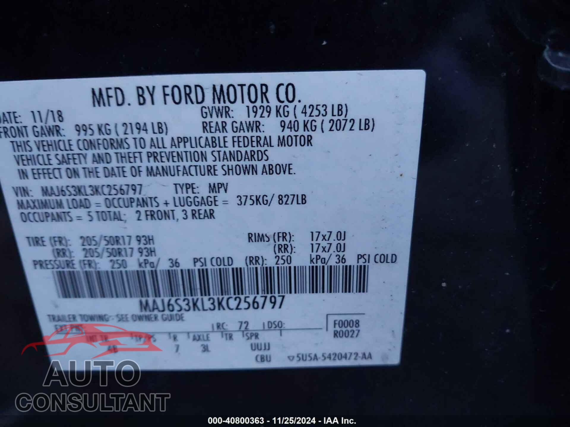 FORD ECOSPORT 2019 - MAJ6S3KL3KC256797
