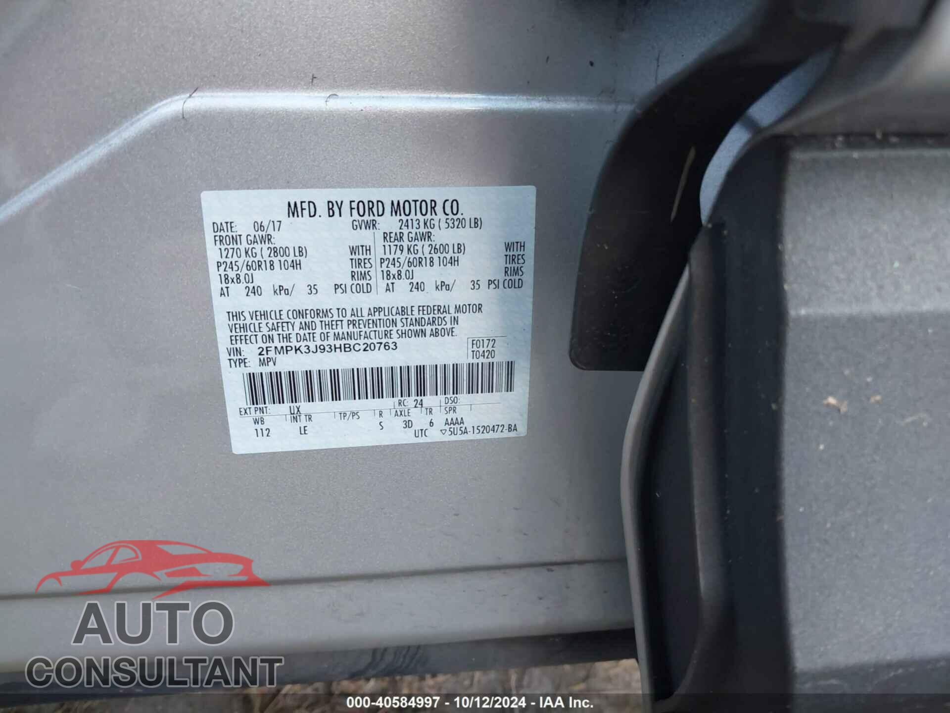 FORD EDGE 2017 - 2FMPK3J93HBC20763
