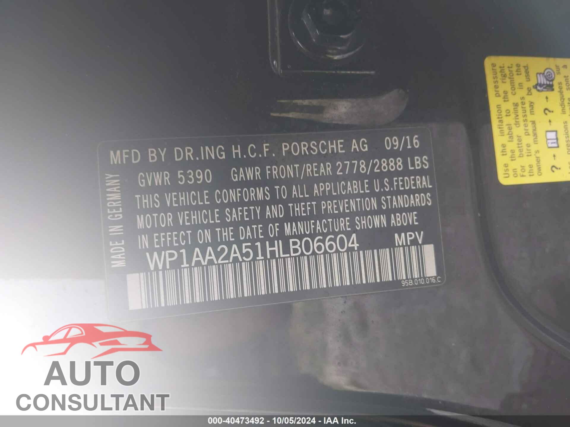 PORSCHE MACAN 2017 - WP1AA2A51HLB06604