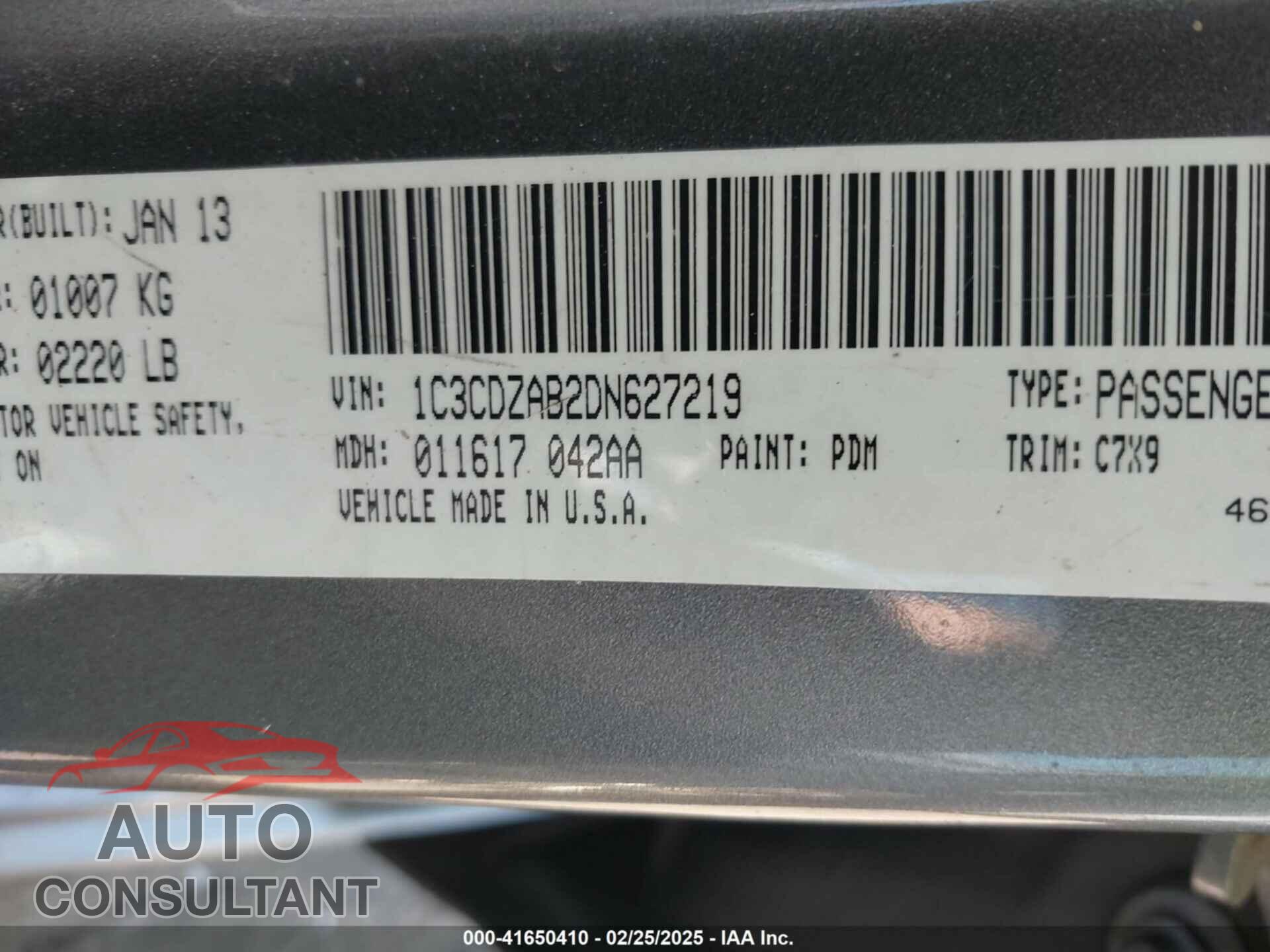 DODGE AVENGER 2013 - 1C3CDZAB2DN627219