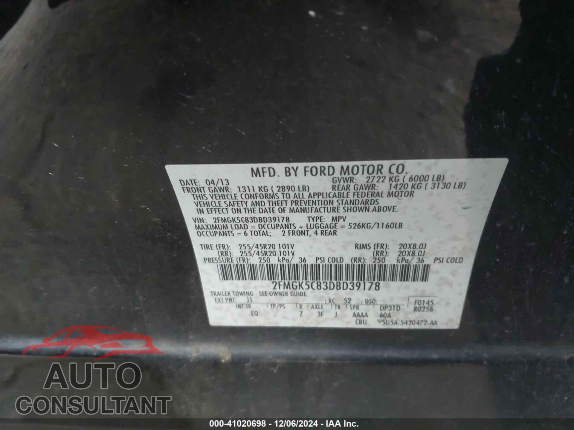 FORD FLEX 2013 - 2FMGK5C83DBD39178
