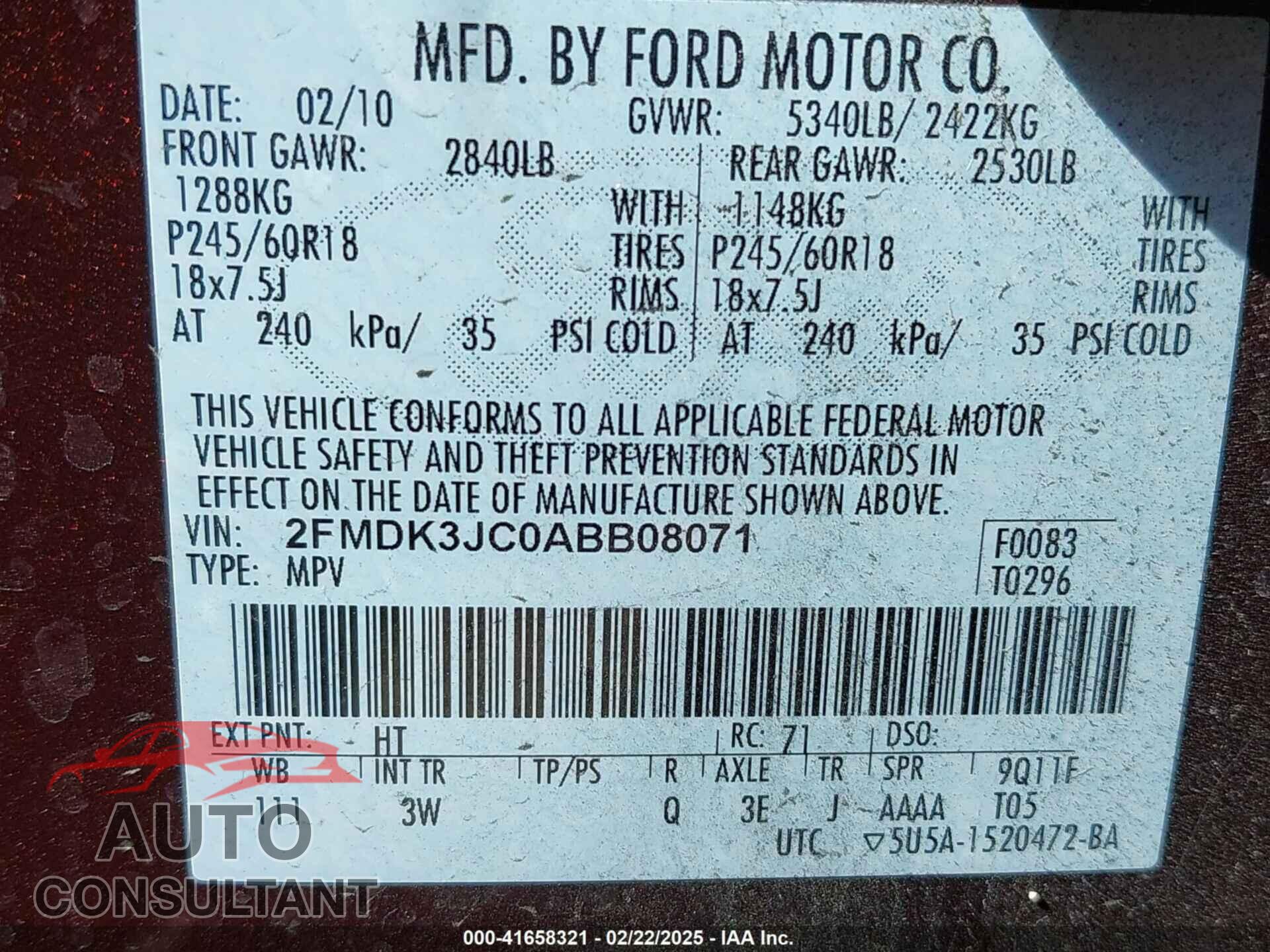 FORD EDGE 2010 - 2FMDK3JC0ABB08071