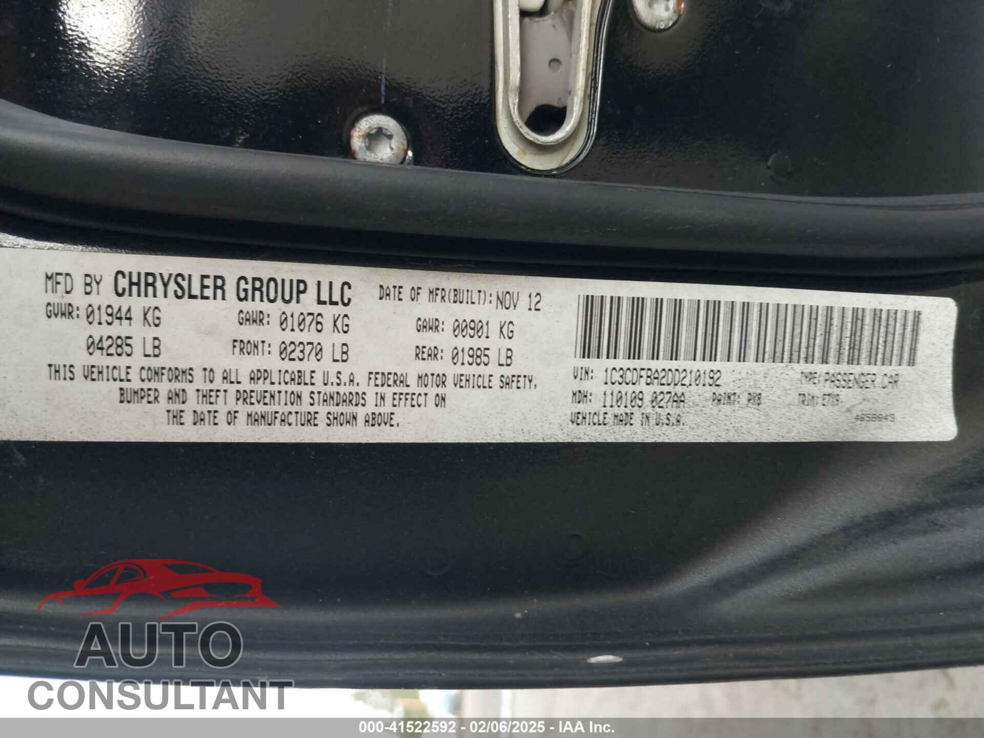 DODGE DART 2013 - 1C3CDFBA2DD210192